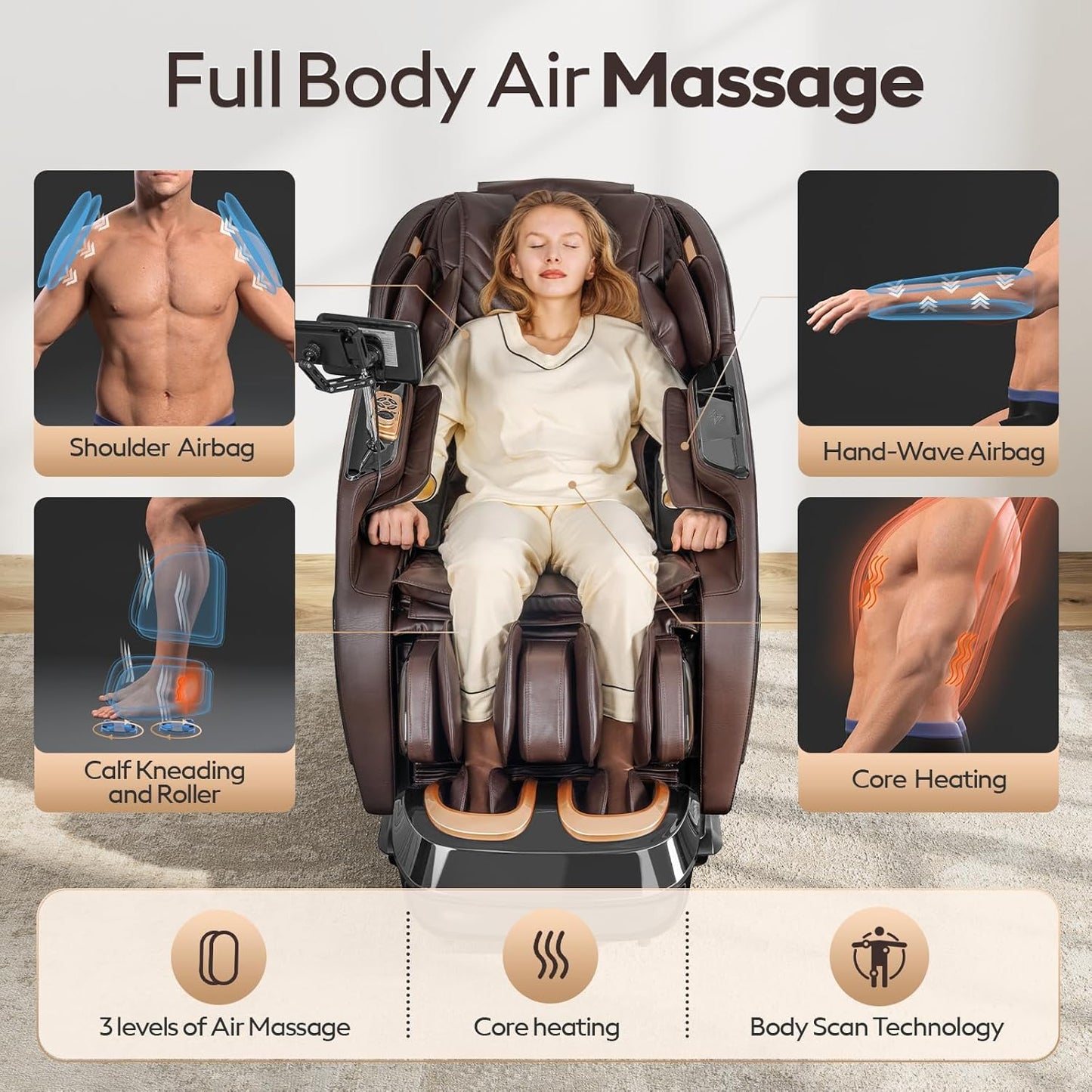 4D Massage Chair - Full Body Shiatsu Recliner with Zero Gravity & Core Heating | 20 Massage Techniques, Deep Yoga Stretch, Foot Rollers