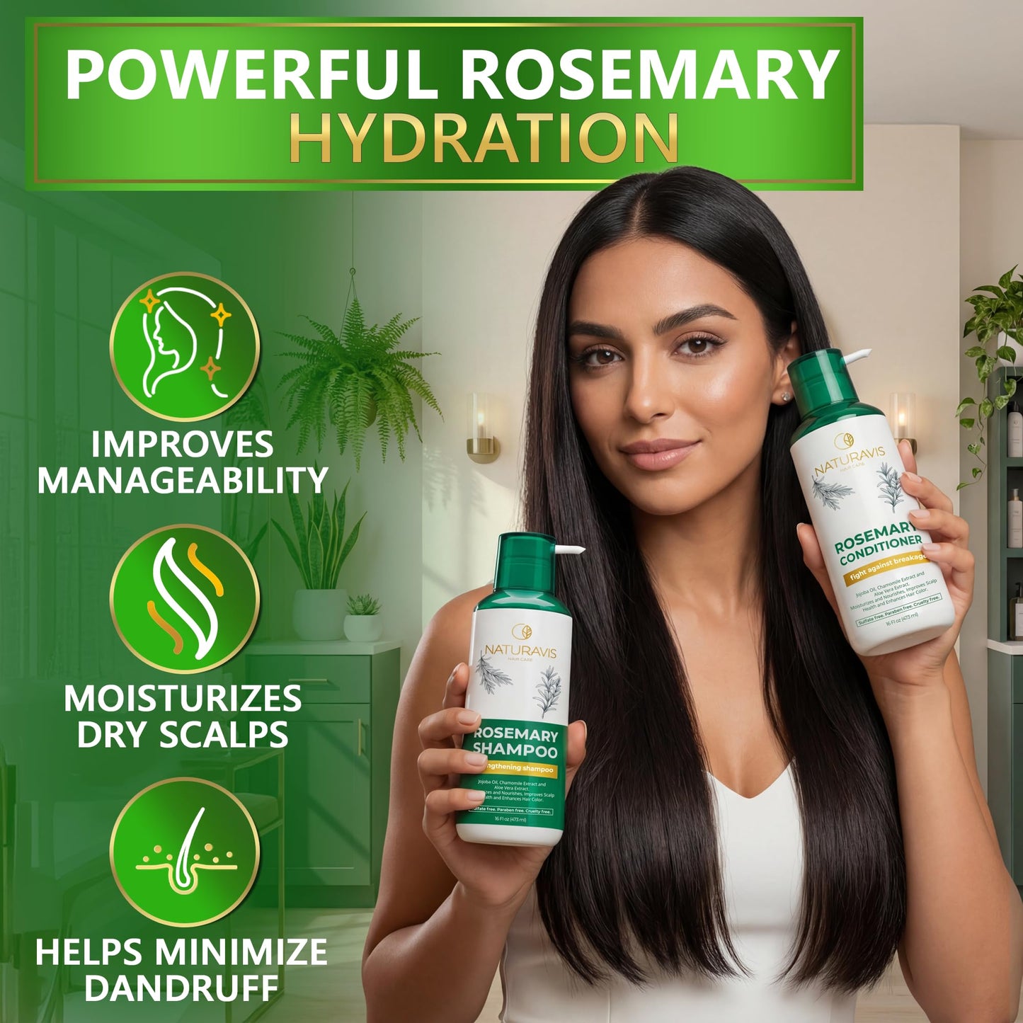 Rosemary Shampoo and Conditioner Set - Sulfate Free Cleanse for Flaky, Dry Scalp - Volume Boost for Thin and Fine Hair - Thickening Salon Professional Formula - For Women and Men - 16 Fl Oz (Set of 2)