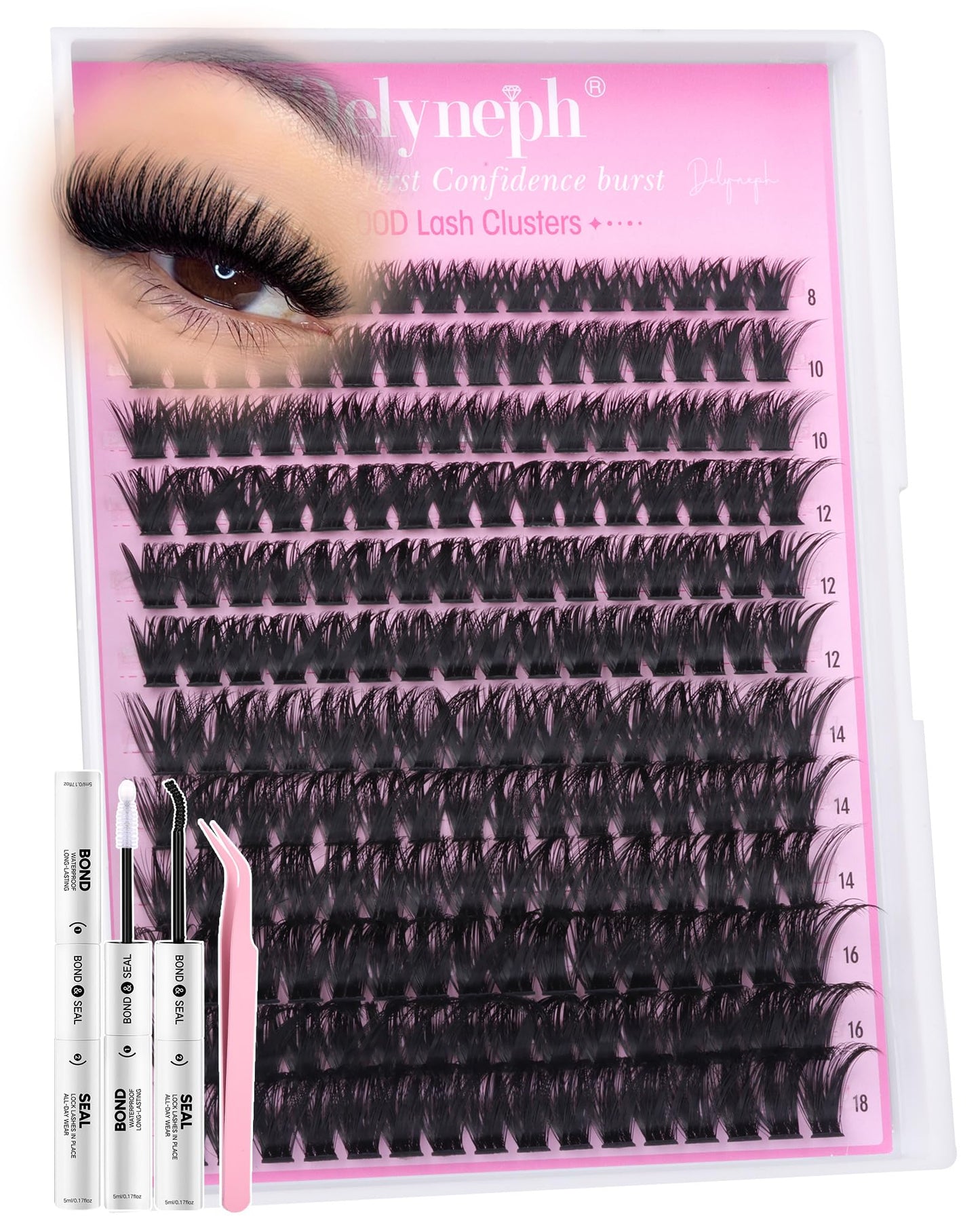 100D Lash Clusters Kit Wispy Eyelash Clusters Kit D Curly Lash Extension Kit 8-18mm Cluster Eyelash Extensions Kit Thick Individual Lashes Clusters by Delyneph