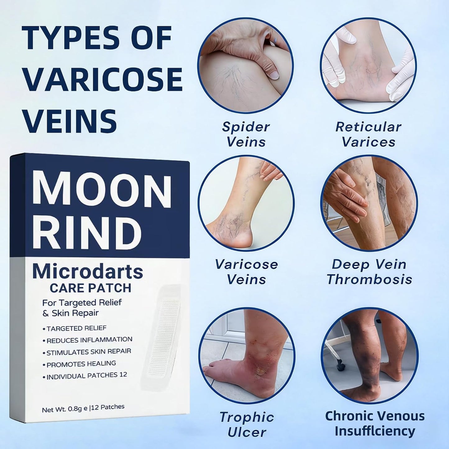 Moon Rind VeinTarget Microdarts Patch - Relieve Leg Discomfort & Hydrate Skin | 2 Patches