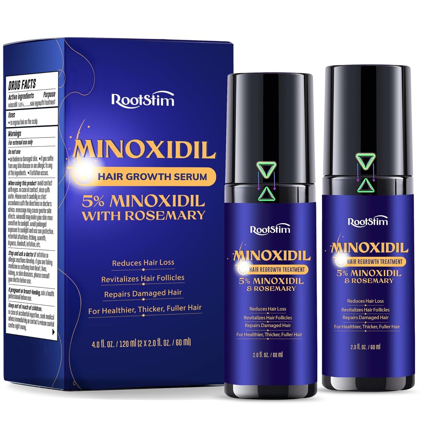 Minoxidil Hair Growth Serum for Men & Women - Extra Strength Treatment with Rosemary | 2-Pack, 4 FL OZ