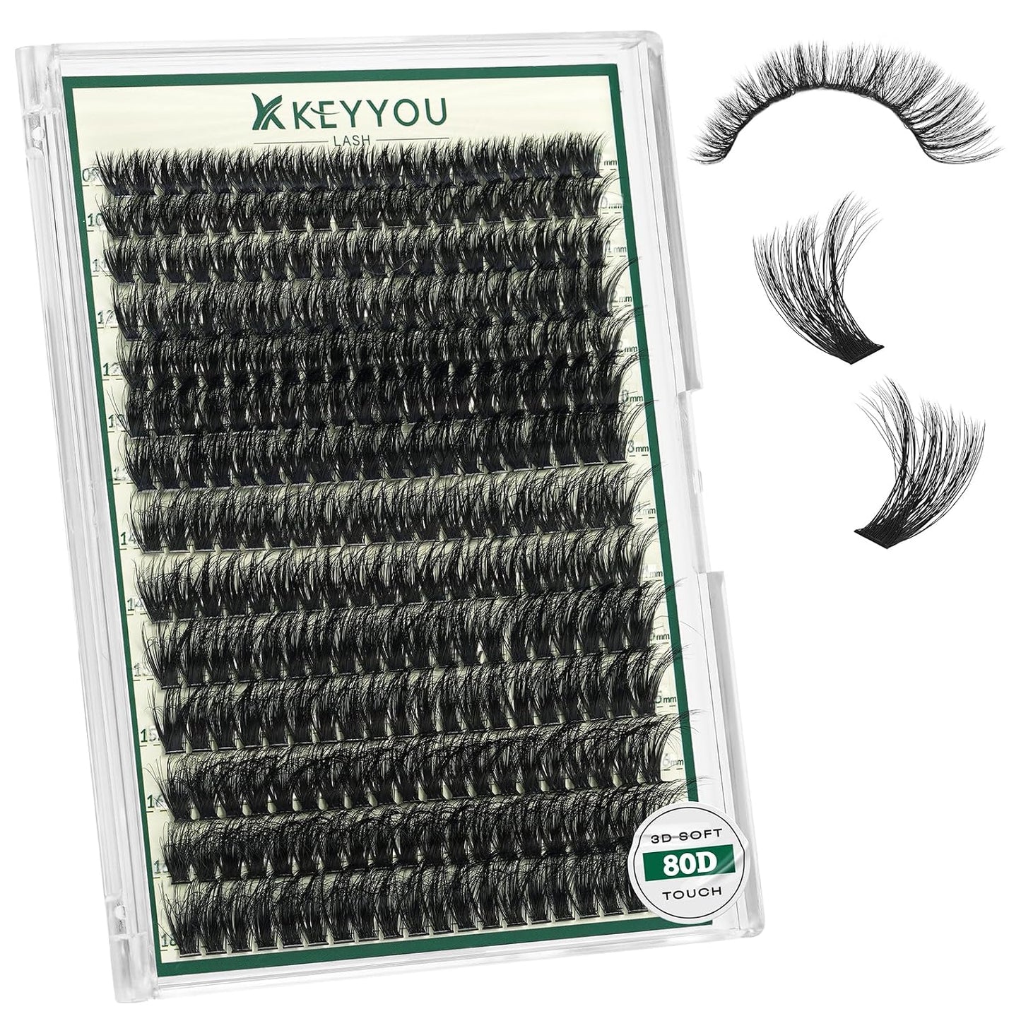 KEYYOU 3D Eyelash Clusters - 280pcs Wispy Volume Lashes | 80D D Curl, 9-18mm Mix