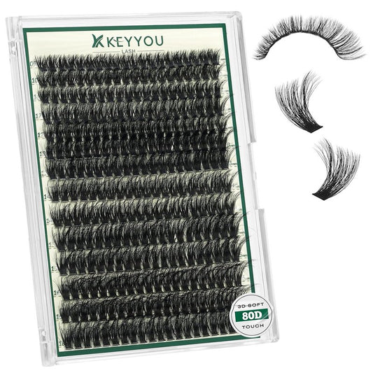 KEYYOU 3D Eyelash Clusters - 280pcs Wispy Volume Lashes | 80D D Curl, 9-18mm Mix
