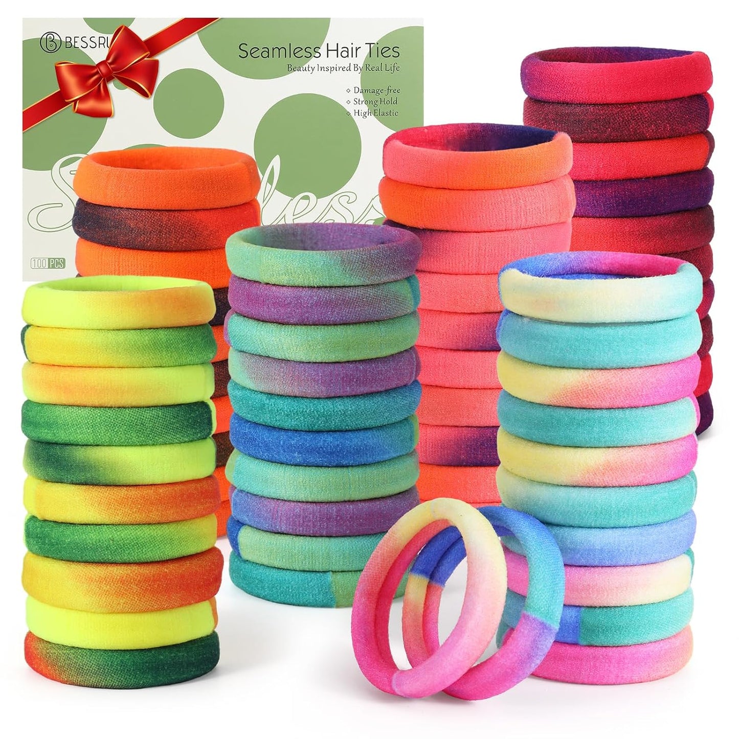 Bessrung 100PCS Seamless Elastic Hair Ties - No Damage Ponytail Holders for All Hair Types | Leopard Print