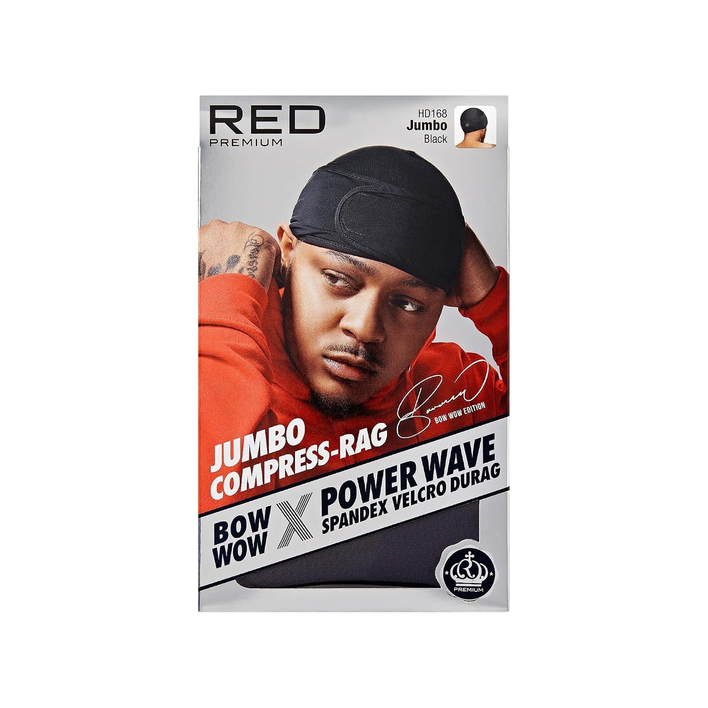 Premium Bow Wow X Power Wave Durag - 360 Wave Compression Cap for Men & Women | Adjustable Hook-and-Loop Strap, Jumbo Spandex - Black