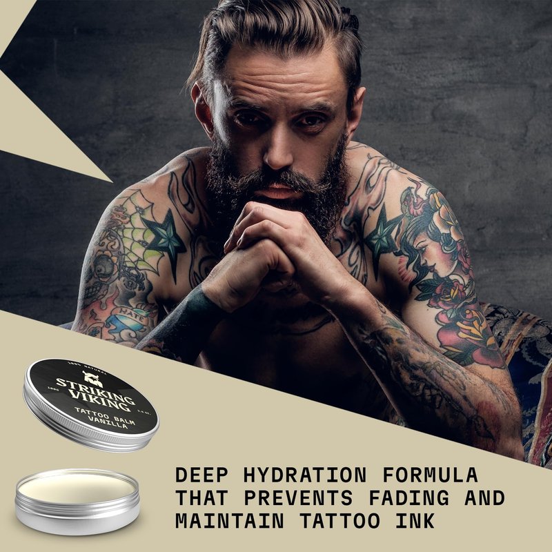 Striking Viking Tattoo Aftercare Balm - 3.5 Oz, Vanilla - Dual-Use Beard Balm for Grooming - Soothes Itch Relief & Hydration
