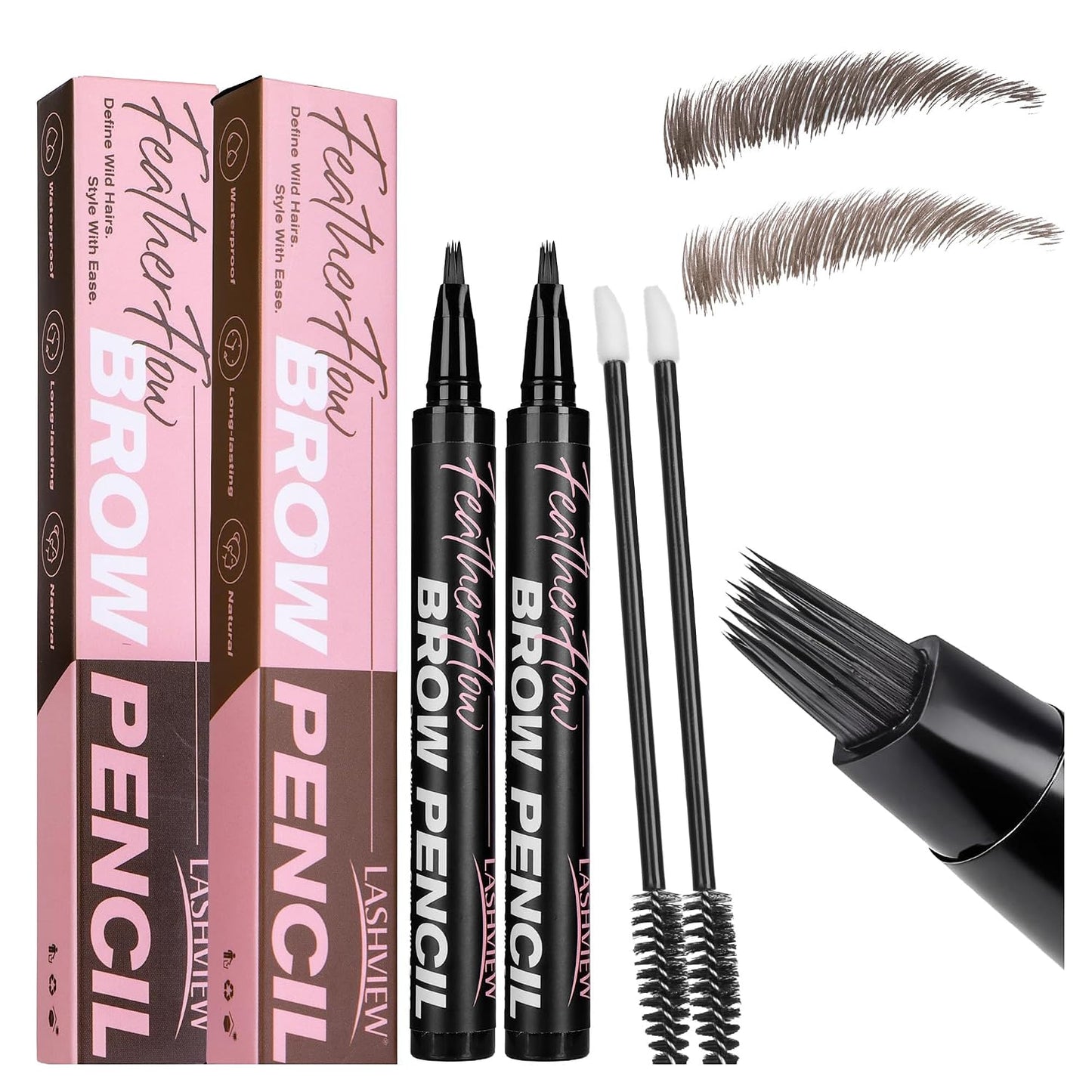 3D Microblading Eyebrow Pen - Waterproof & Smudge-Proof Natural Brow Definer | 2 Pack, Light Brown