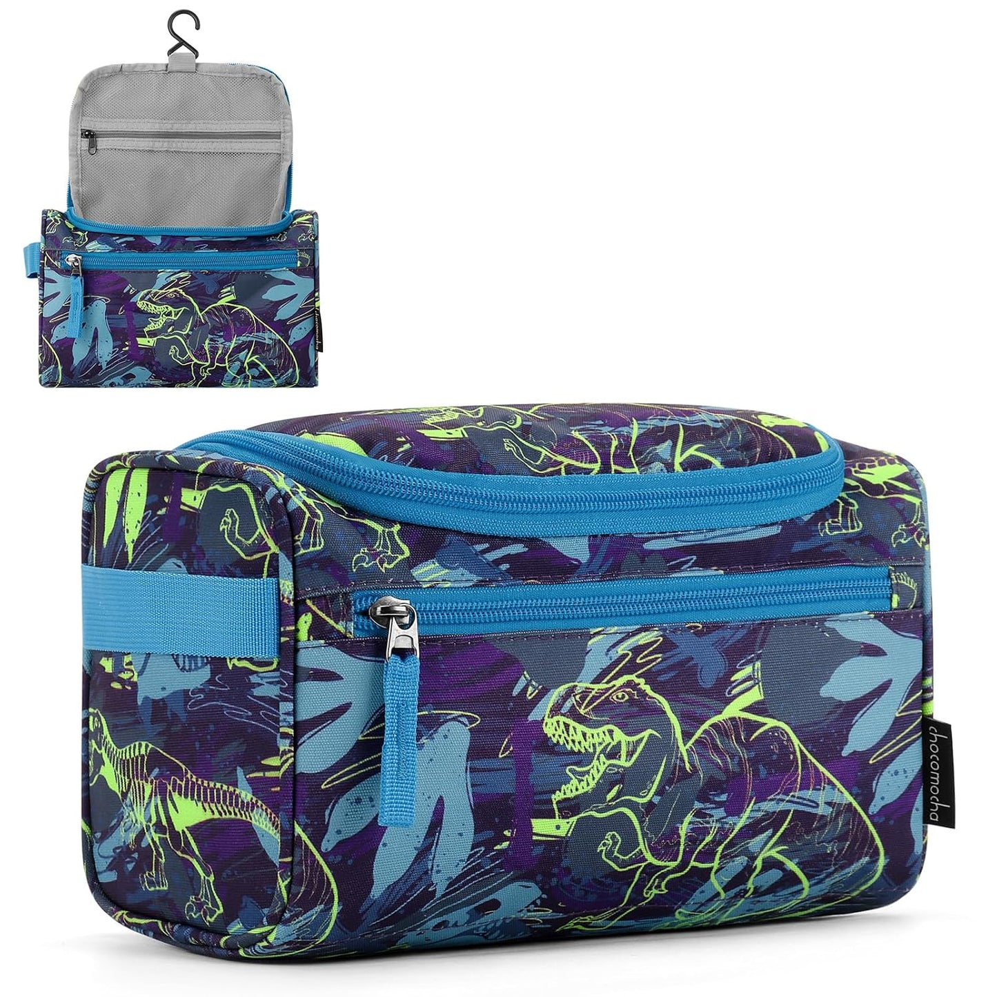Kids Toiletry Bag - Choco Mocha Travel Hanging Waterproof Design | Cute Blue Gift for Boys