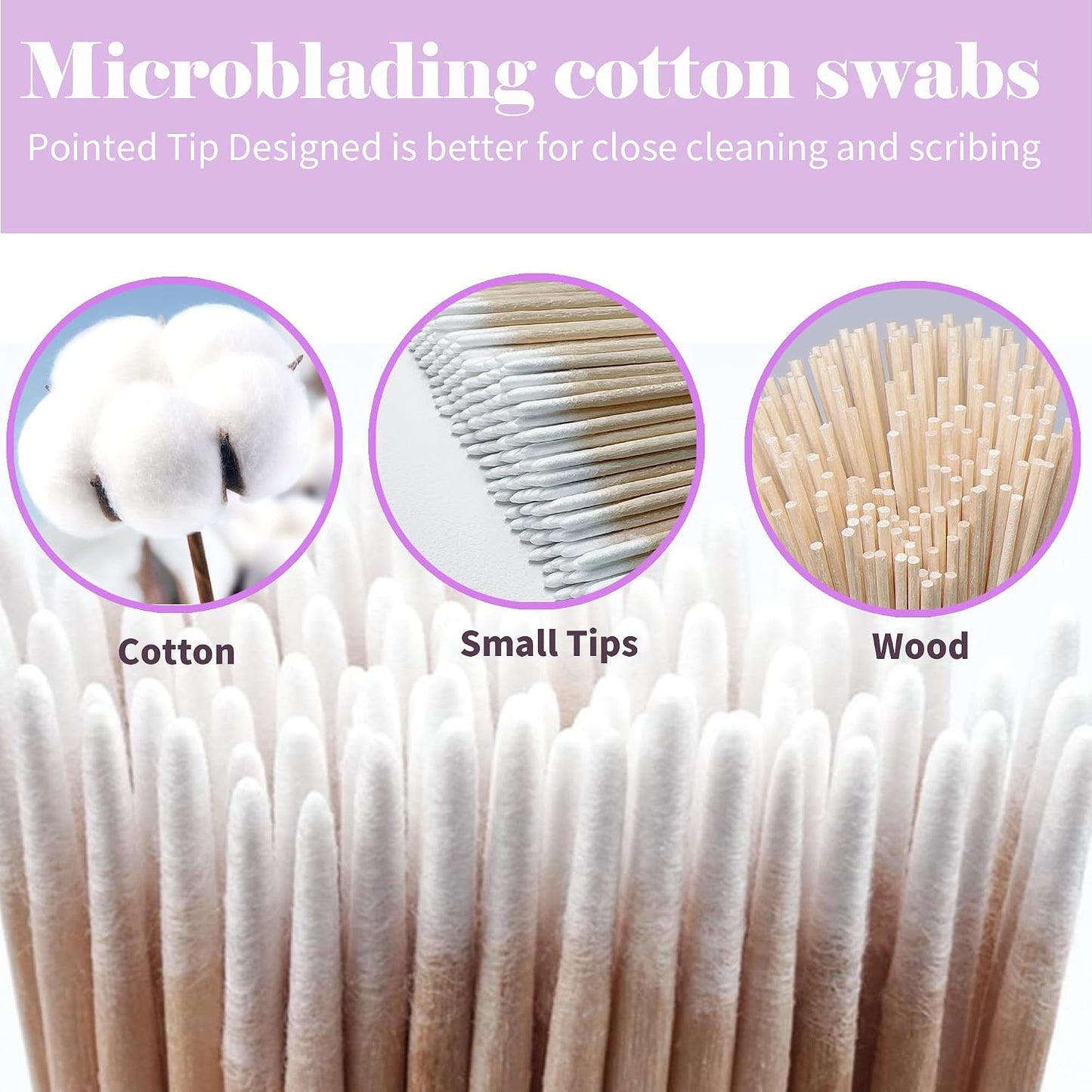 Pointed Cotton Swabs - 200PCS Precision Tip Microblading Buds for Eyebrow, Makeup, Nails | 4 Inch