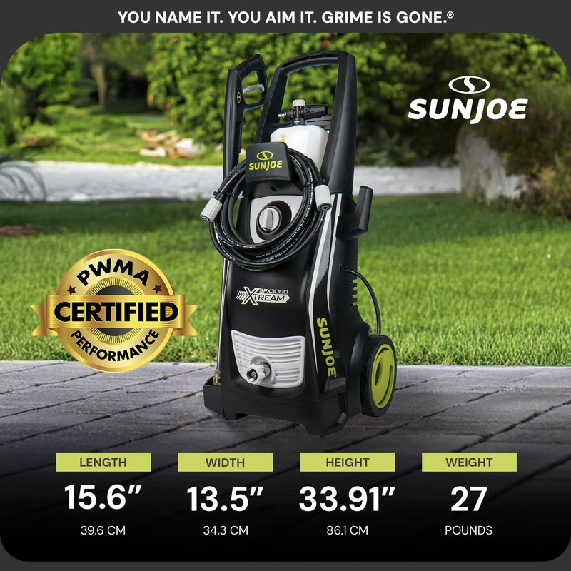 Sun Joe SPX3000-XT XTREAM 2,200 PSI Pressure Washer with 14.9A Motor, Includes 4 Quick-Connect Nozzles, High-Pressure Hose, Garden Hose Adapter, and 35-Foot Power Cord