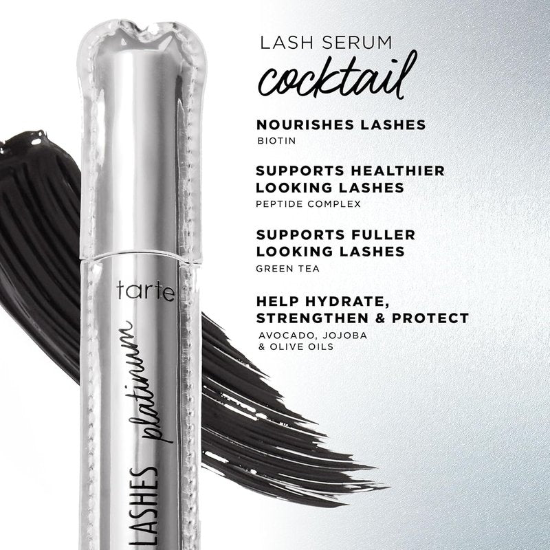 Tarte Lights, Camera, Lashes Platinum Volumizing Mascara - Black Tinted Peptide Lash Serum for Volume & Length, Smudge-Proof, Vegan