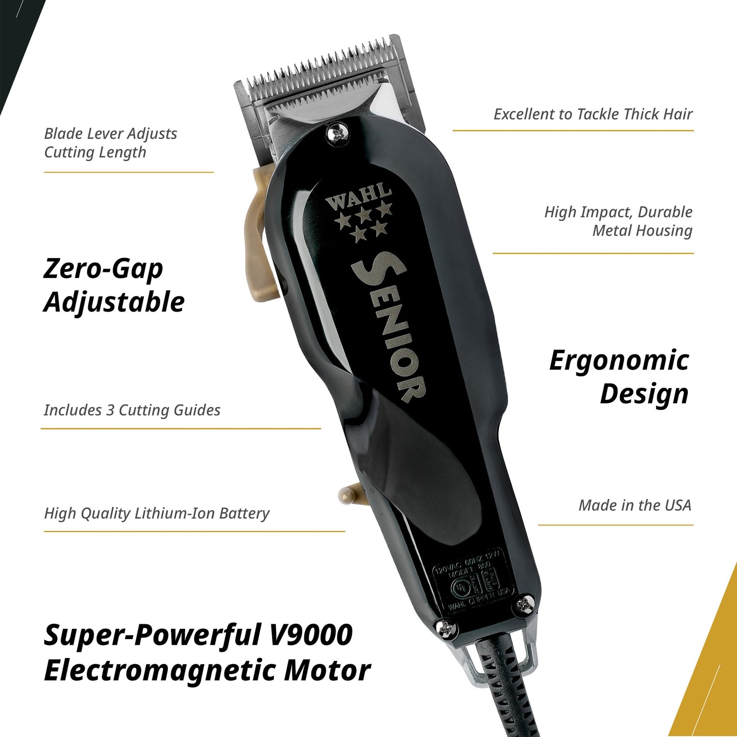 Wahl Professional 5 Star Senior Clipper, V9000 Motor, Adjustable Taper Lever, Includes 3 Cutting Guides
