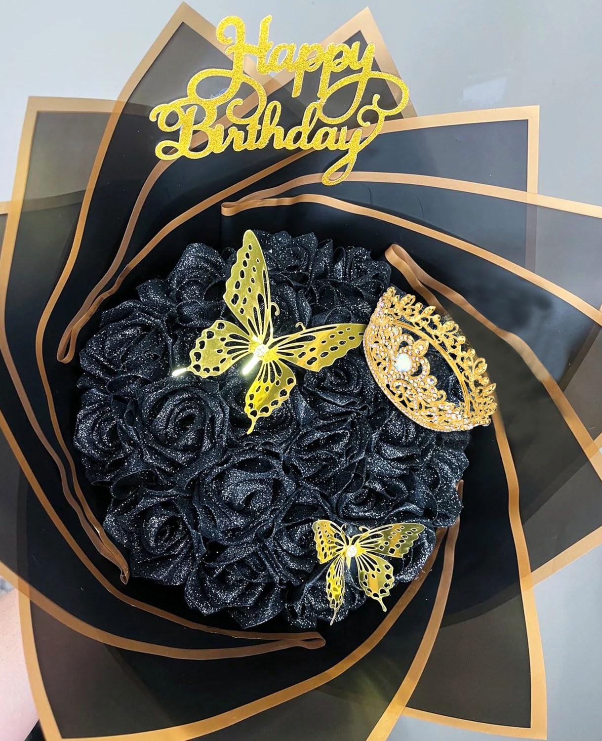 Wecoe Small AB Gold Tiara for Flower Bouquets, Mini Crown, Birthday & Wedding Accessories