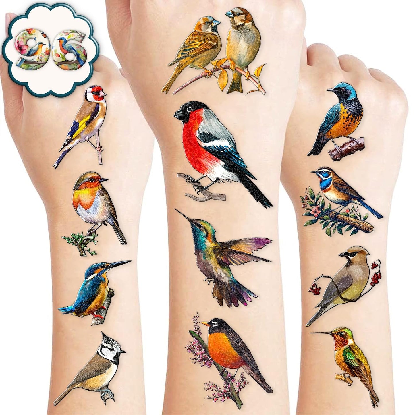 Small Rainforest Bird Temporary Tattoos - 96 PCS Birthday Party Favors | Hummingbird Decor for Kids
