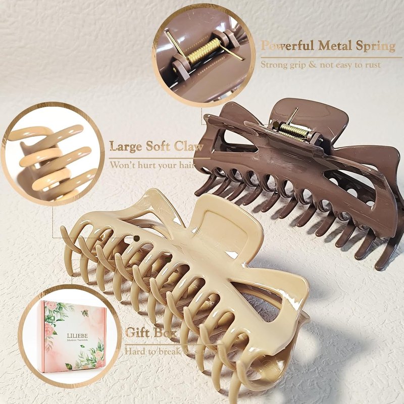 Large Mello Claw Clips for Long Thick Hair - Flexible Silicone Jaw Clips | 5.5” Latte (4-Pack)