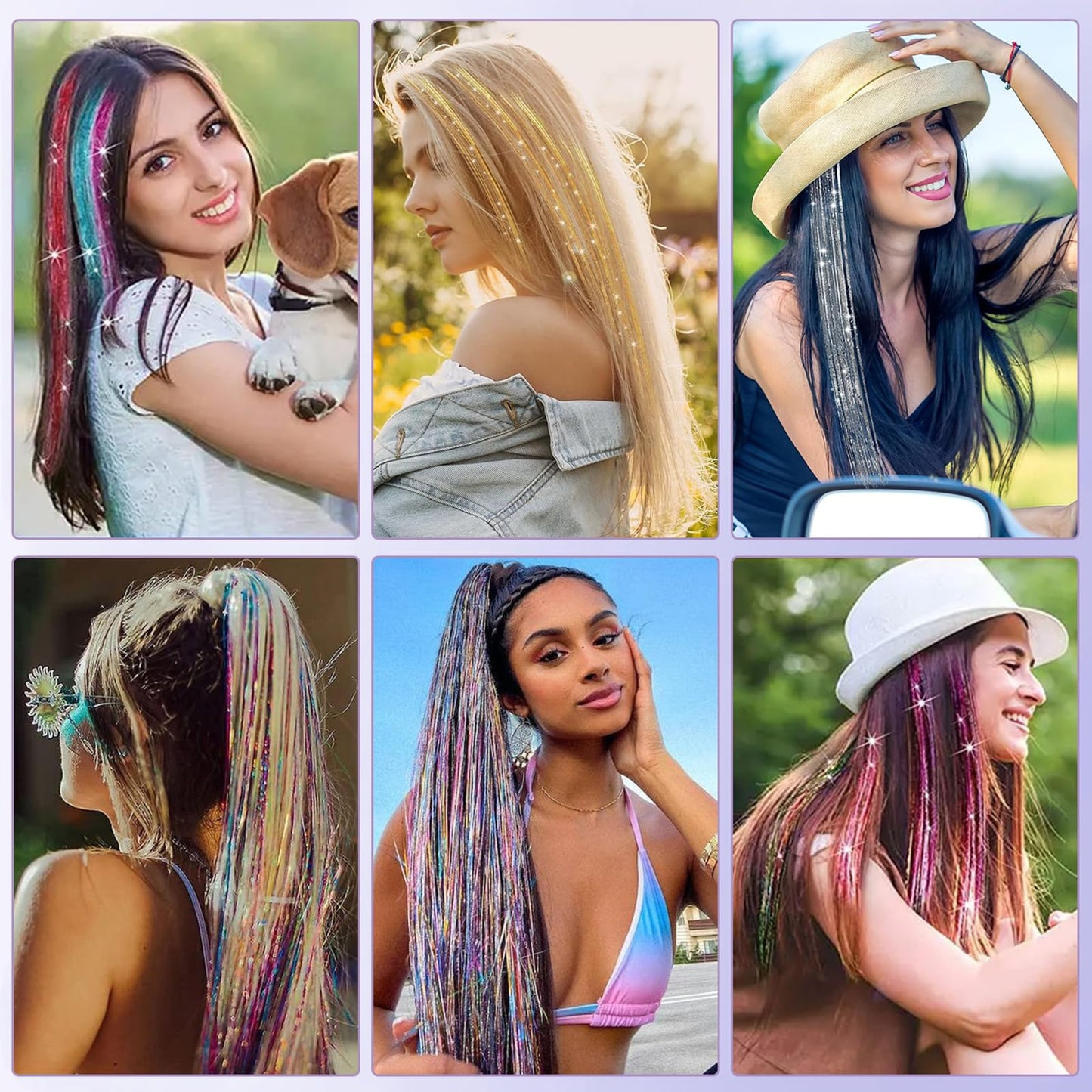 Hair Tinsel 12 Pcs Clip in Hair Tinsel Kit 20.5 Inch Glitter Shiny Sparkly Fairy Tinsel Hair Extensions Heat Resistant Party Festival Accessories for Women (Colorful)