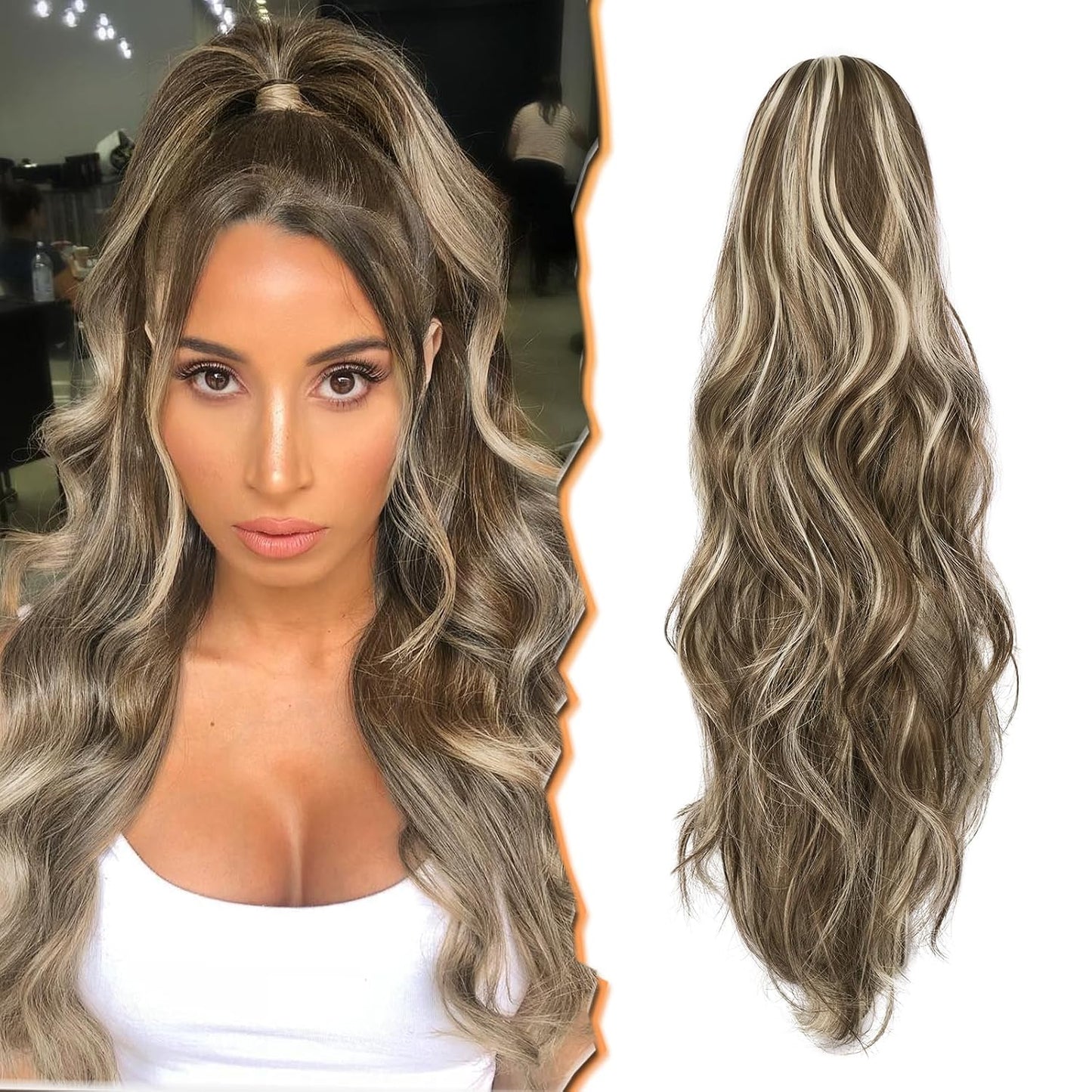 Dark Brown Claw Clip Ponytail Extension - 20 Inch Wavy Synthetic Hairpiece for Women | Lightweight & Natural Look