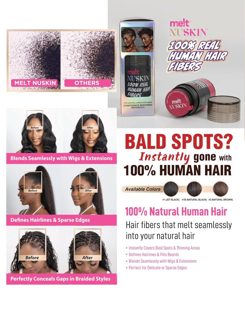 Melt Nuskin 100% Real Human Hair Building Fibers, Instantly Fill In Fine or Thinning Hair for Thicker, Fuller, Undetectably Natural Results, 18g (1B, Off Black)