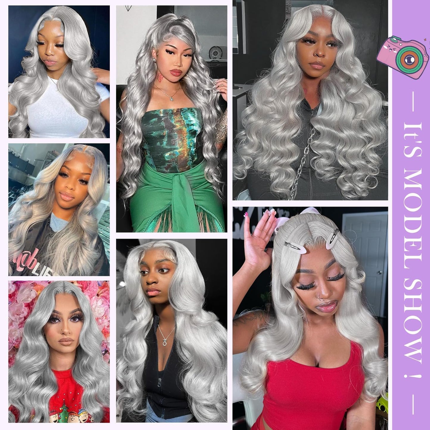 Grey Long Wave Clip in Hair Extensions Real Human Hair, 14 Inch 120g/7Pcs,Full Shine Remy Human Hair,Natural Grey Clip ins Brazilian Virgin Human Hair Extensions