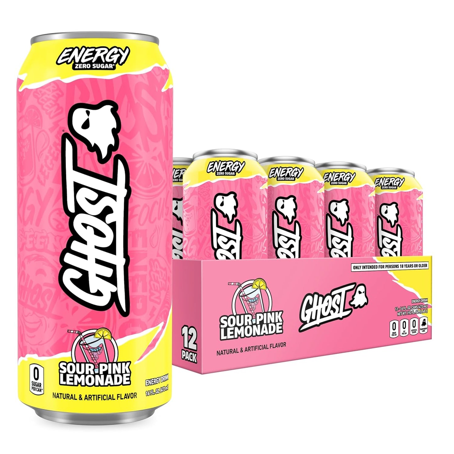 GHOST Energy Drink - 12-Pack Welch's Grape 16oz Cans | Natural Caffeine, Vegan & Gluten-Free Energy Boost