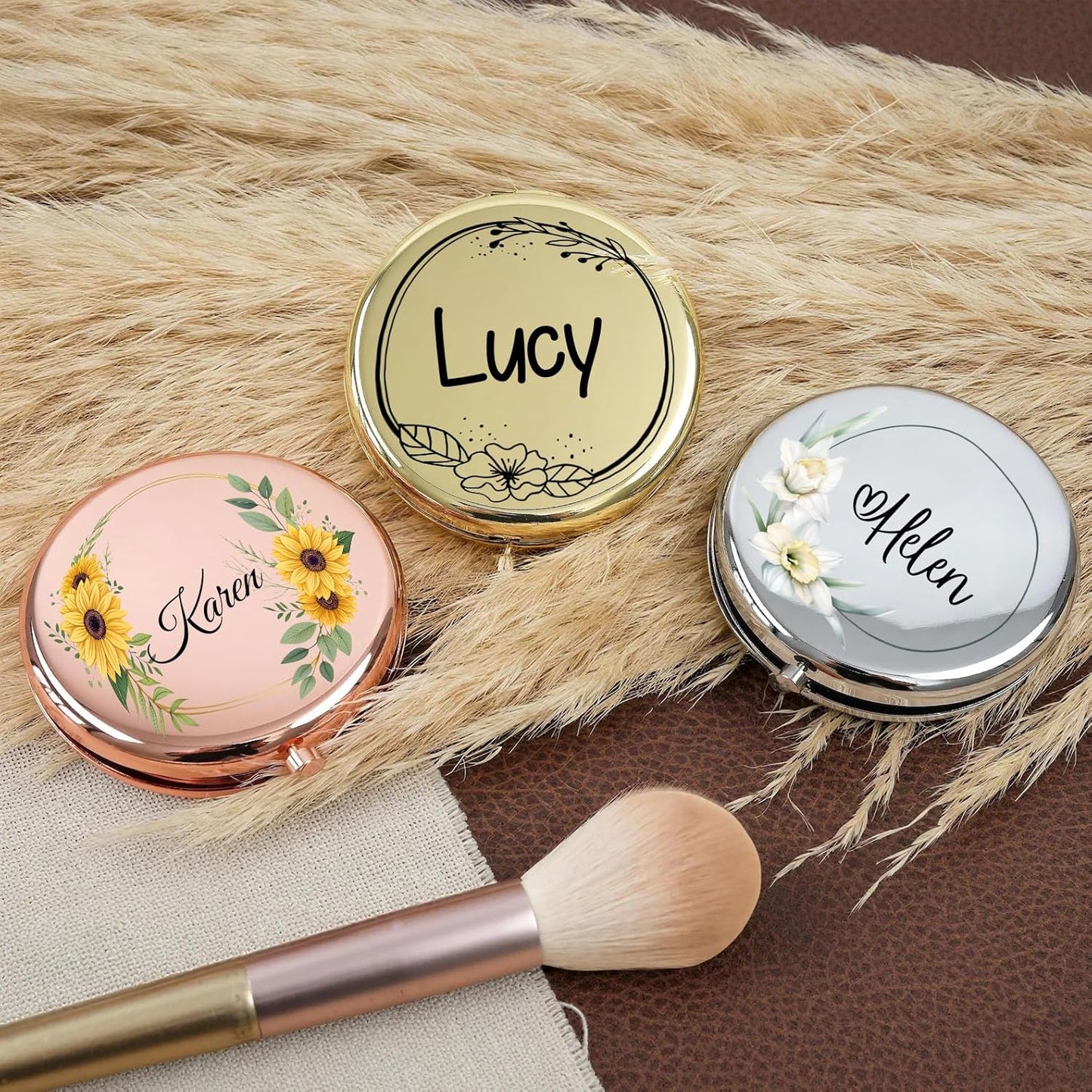 Personalized Travel Mirror - Floral Design, Double-Sided Handheld Compact | Perfect Gift for Mother's Day