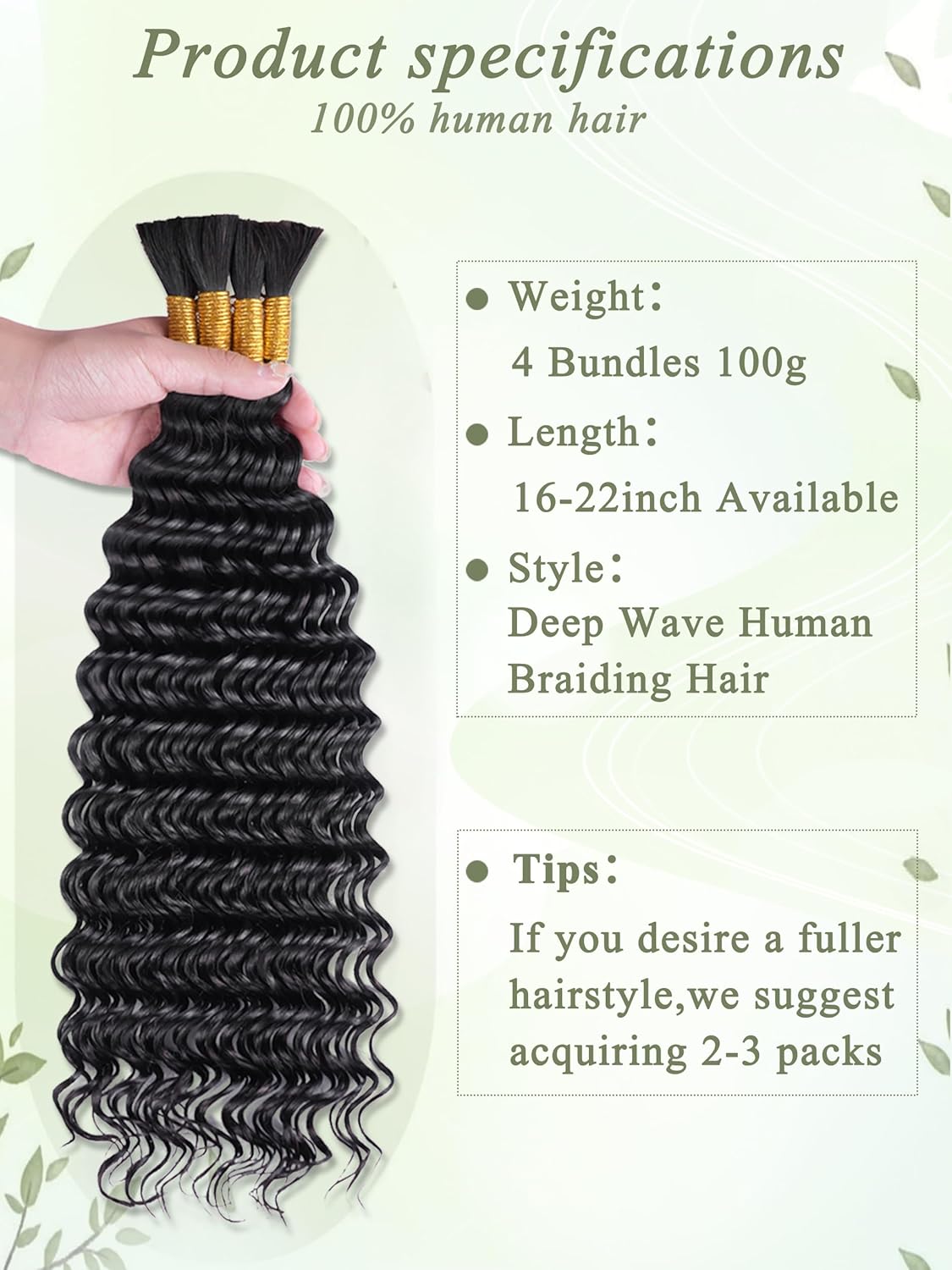 Human Braiding Hair - 18 Inch Deep Wave Bulk Extensions | 4 Bundles, No Weft, 10A Quality