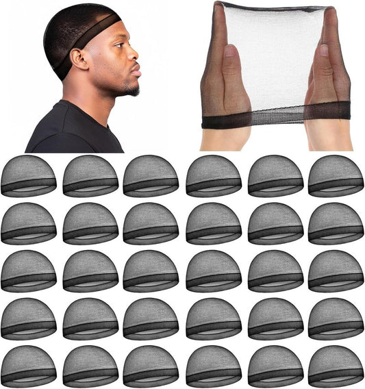 Stocking Wave Cap for Men - 30 Pcs Elastic Stretchy Hair Net | Breathable & Comfortable Black Wig Caps