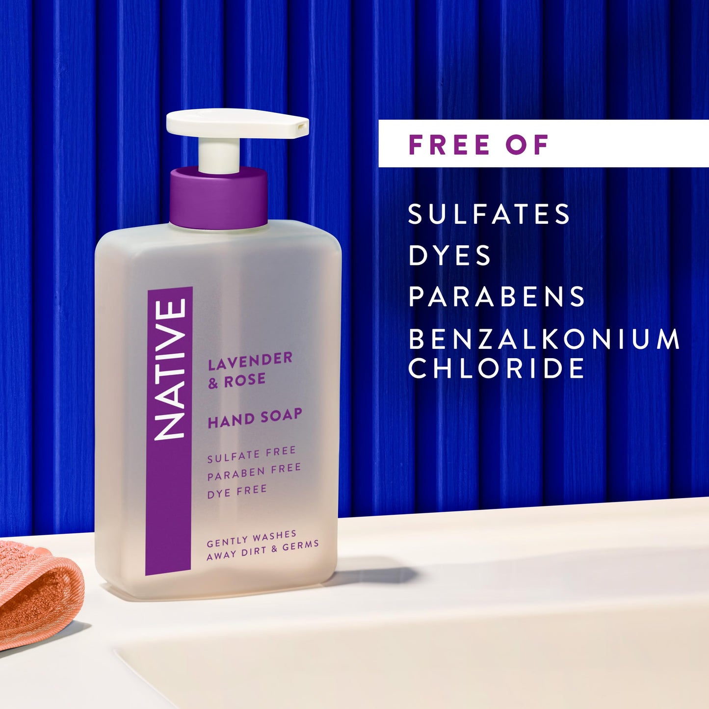 Native Liquid Hand Soap, Lavender & Rose Scent, Non-Drying Formula for Soft, Smooth Hands, Made with Plant-Based Cleansers, Sulfate & Paraben Free, 13 oz Bottle