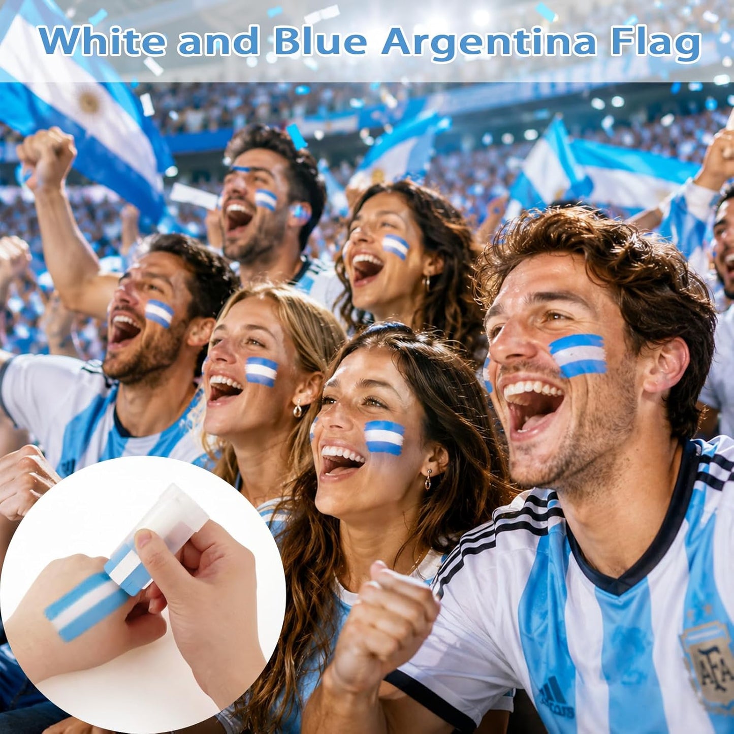 Argentina Face Paint Stick - Blue & White Soccer Fan Body Paint Crayon | Sweatproof, High Pigment for Football & Rugby Events