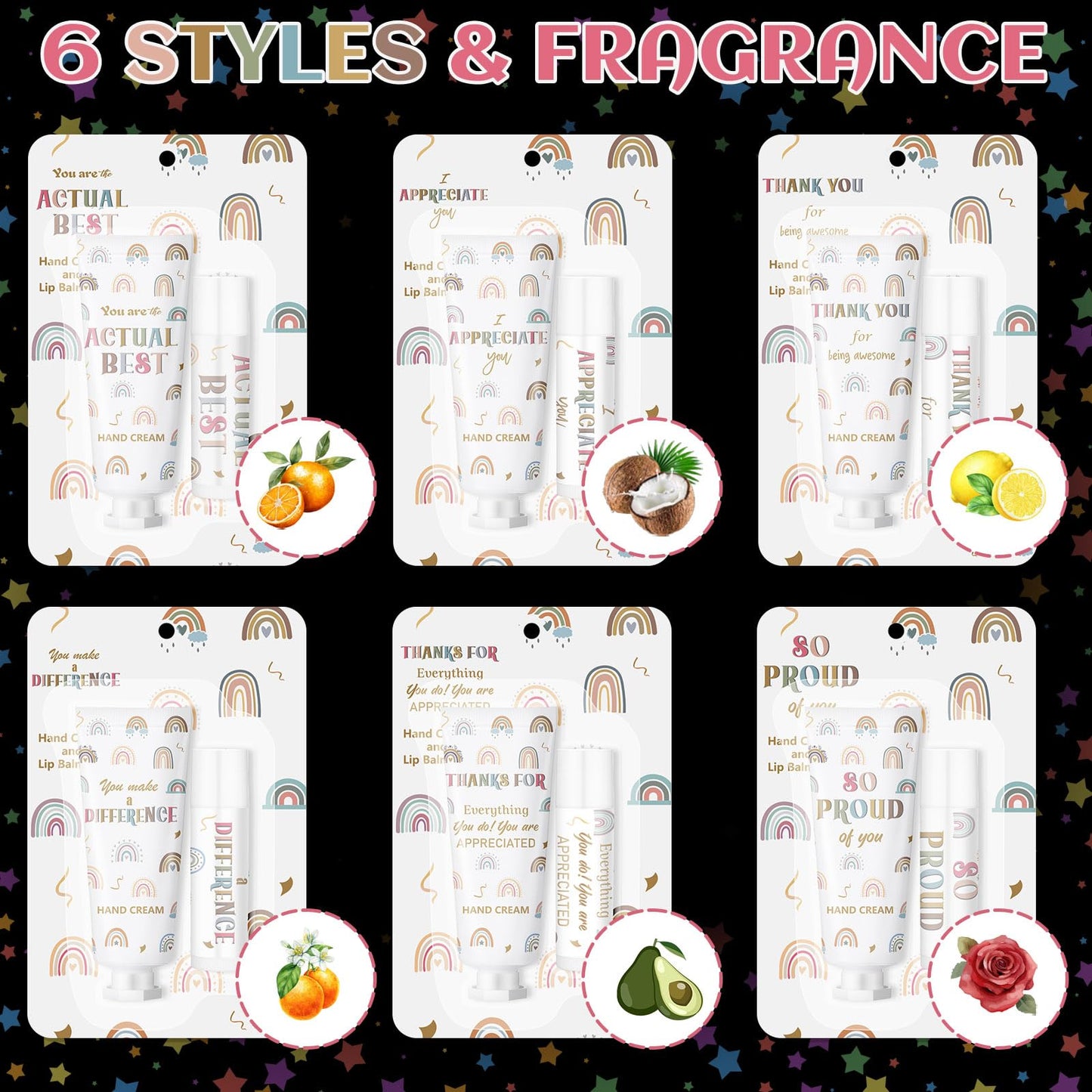 Loopeer 24 Set/ 48 Pcs Back to School Teacher Employee Appreciation Gift Bulk Boho Rainbow Lip Balm Hand Cream Lotion Set Small Team Thank You Gifts Party Favor for Women Classroom Staff Coworker