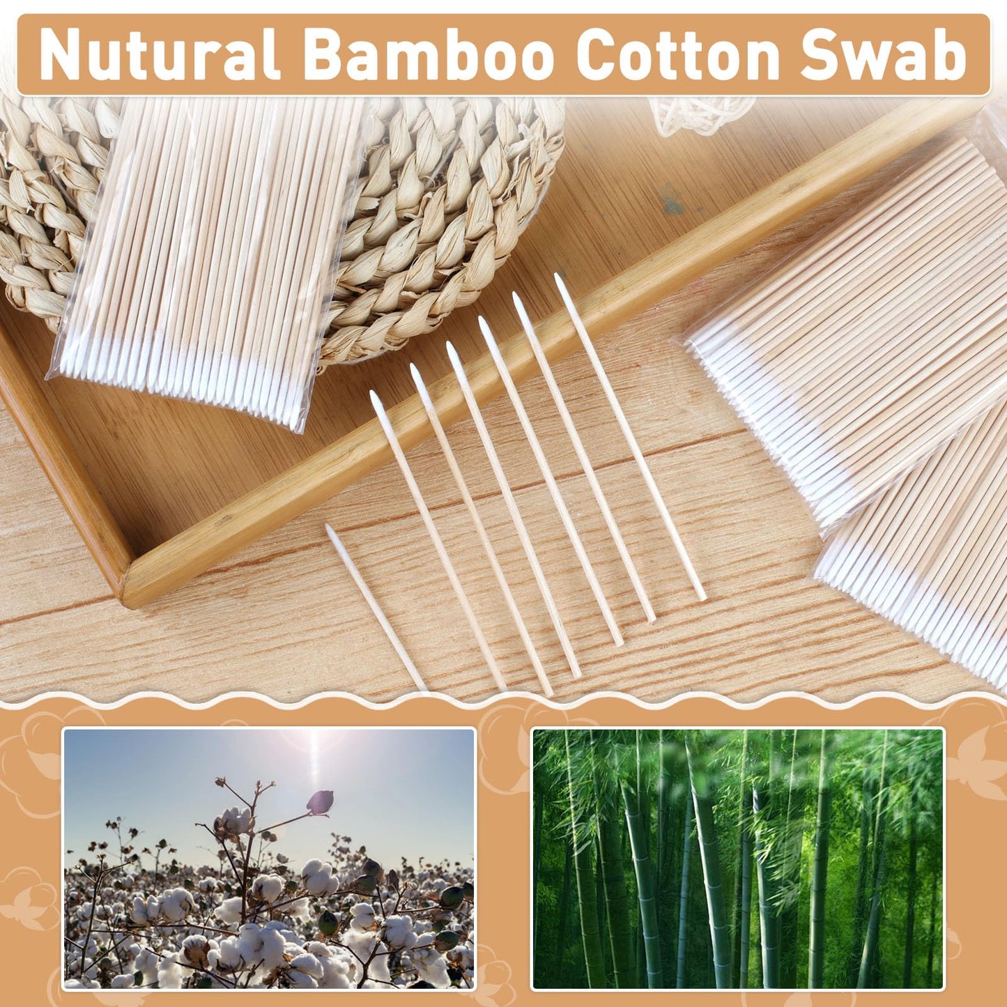 Fenshine 1000 Count Microblading Cotton Swab, Cotton Swabs Pointed Tip, Cotton Swabs Wood Sticks, Cotton Tipped Applicator, Tattoo Permanent Supplies (1000pcs)