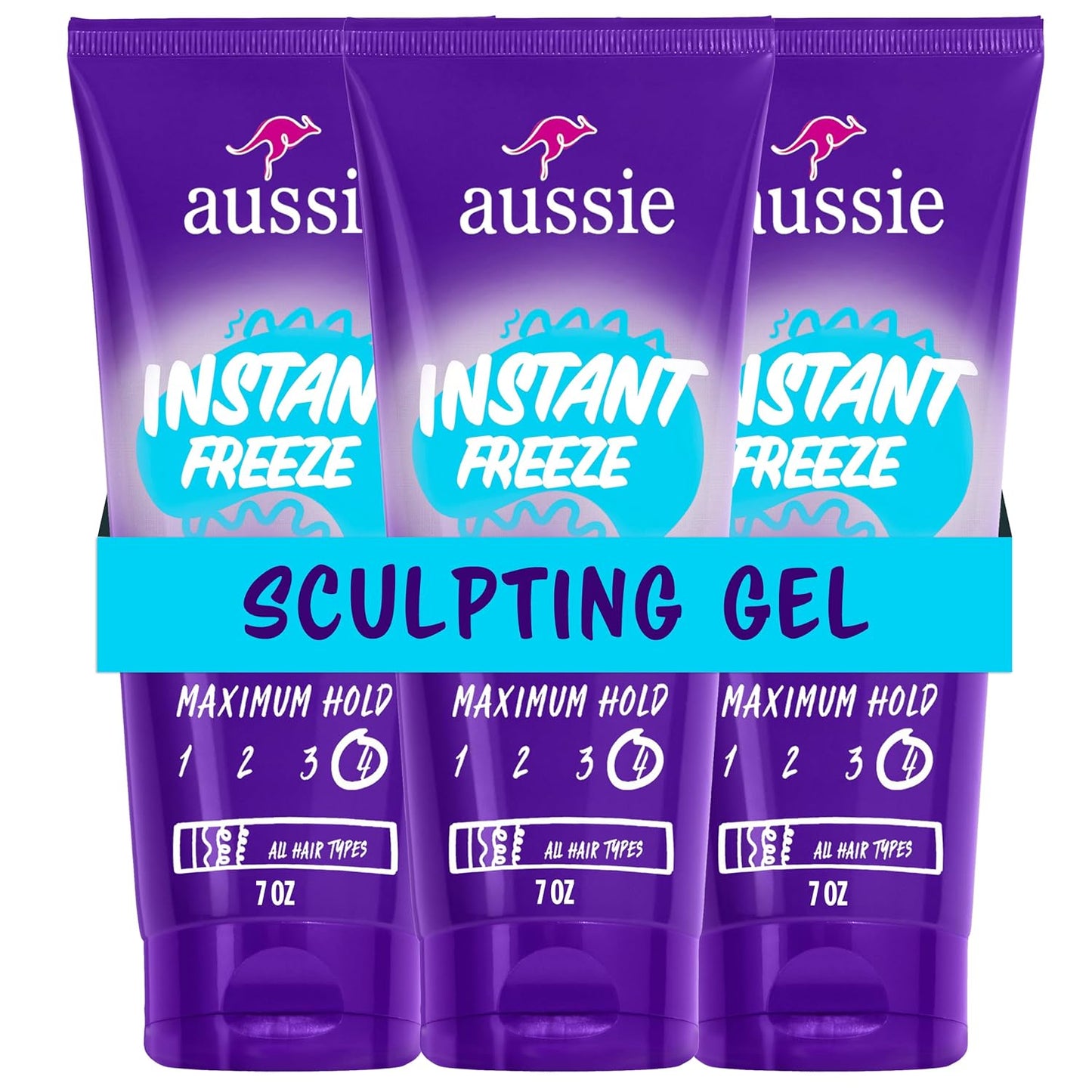 Aussie Instant Freeze Hair Gel - Maximum Hold, No Flaking, Frizz Control | 7 Fl Oz Triple Pack