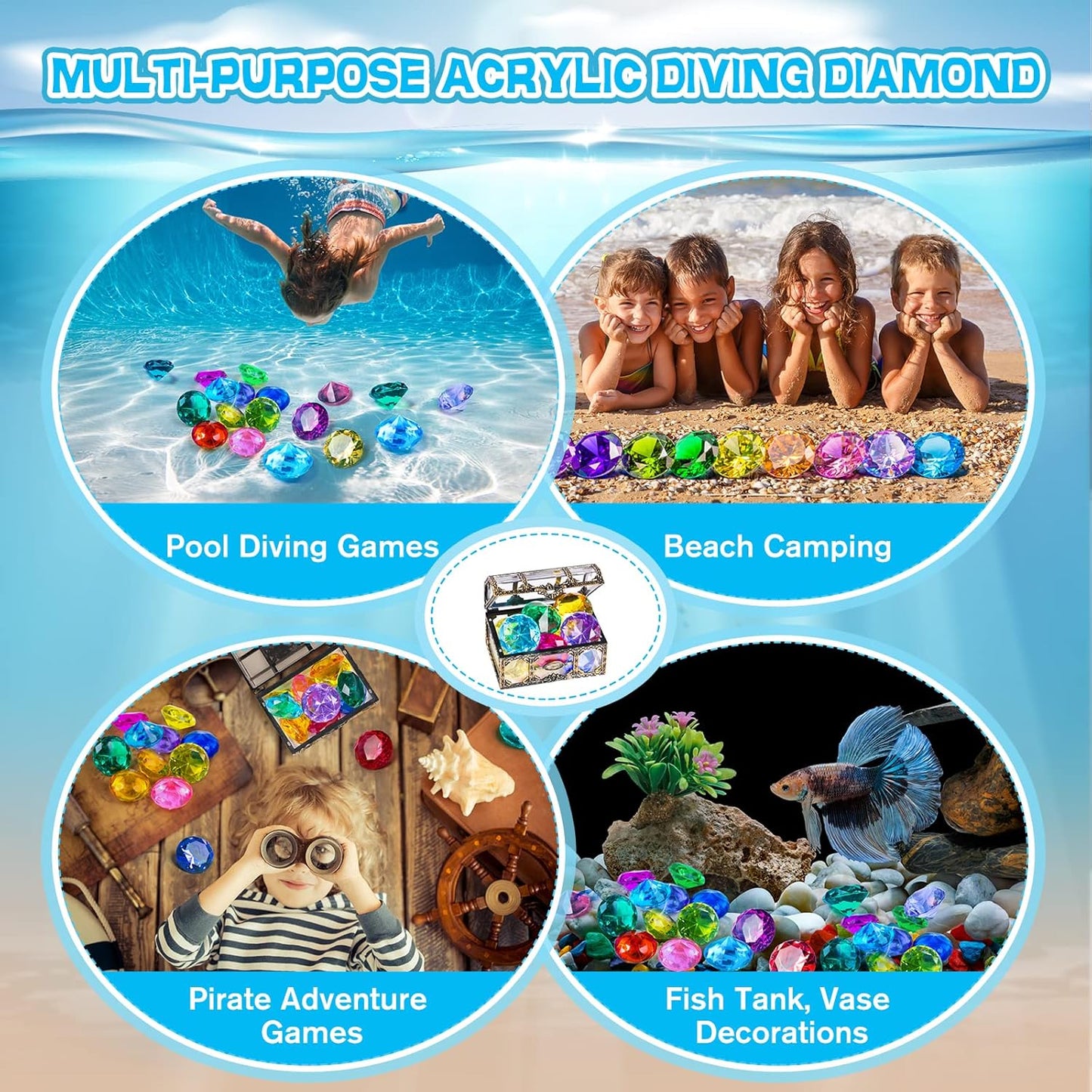 Colorful Diving Gem Pool Toy Set - 10PCS Treasure Chest Gems for Kids | Underwater Fun for Swimming Parties