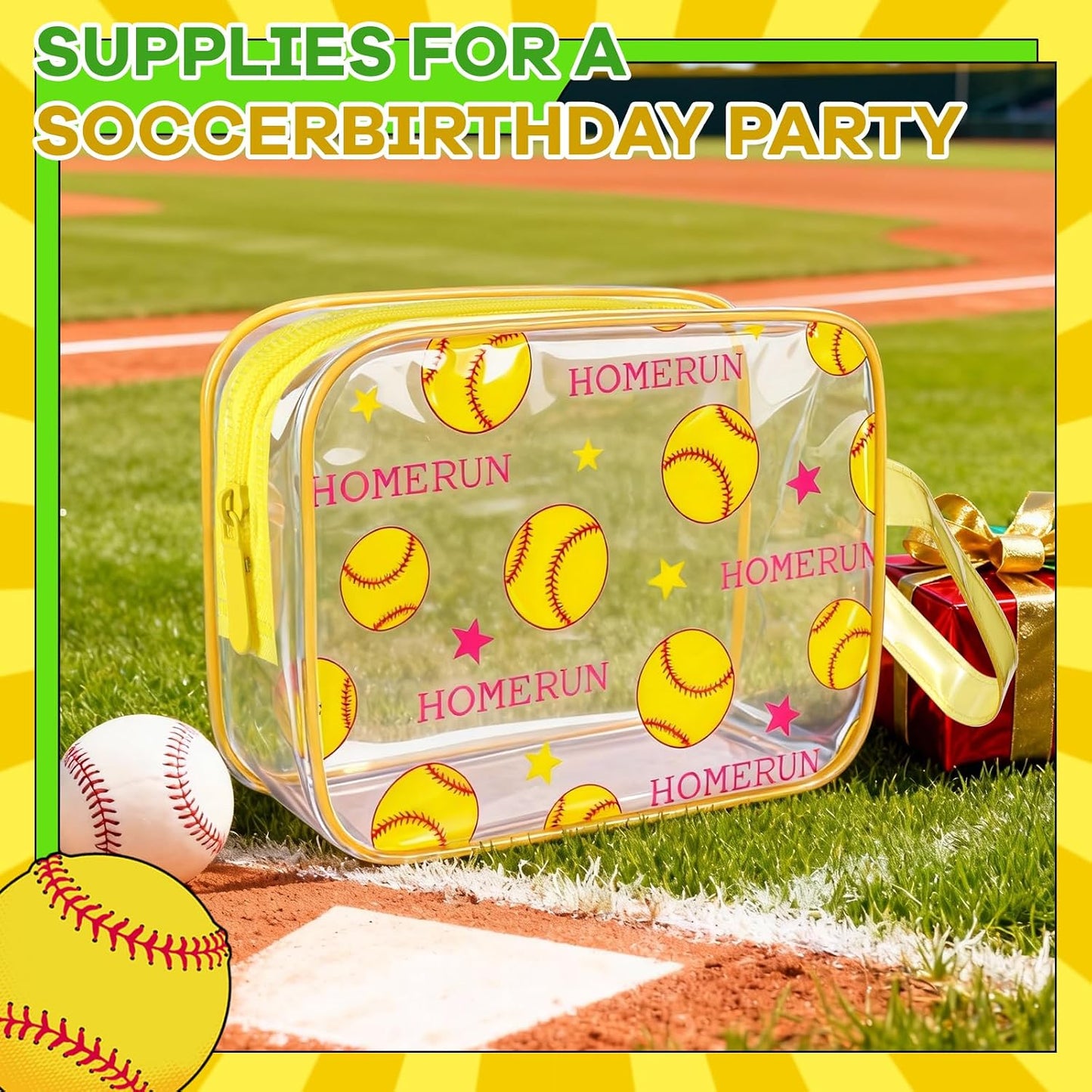 Softball Cosmetic Bag Set - 14PCS Waterproof Clear PVC Makeup Organizer | Zipper Toiletry Pouch for Girls & Team Players