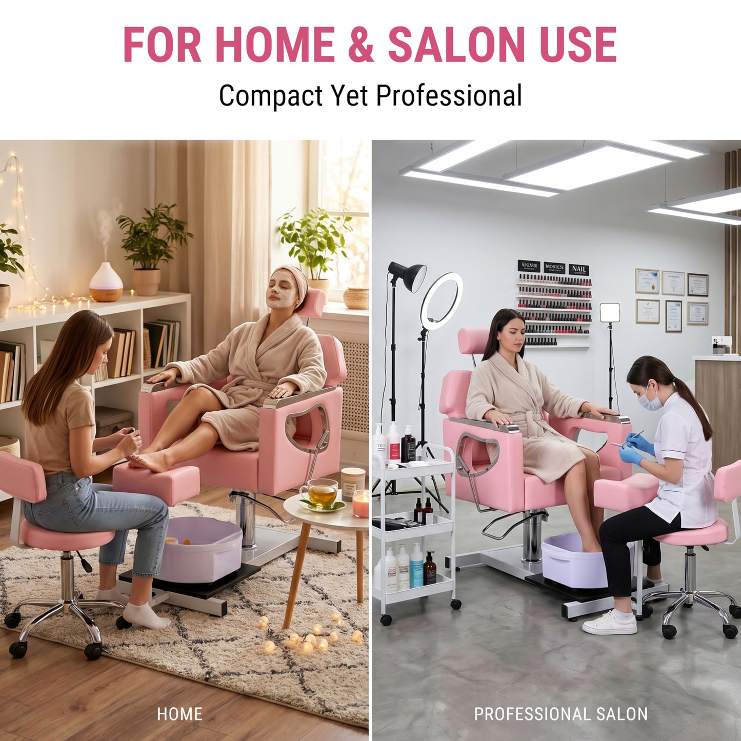 IJIALIFE Pedicure Chair Set with Foot Spa Basin & Stool, Nail Tech Station