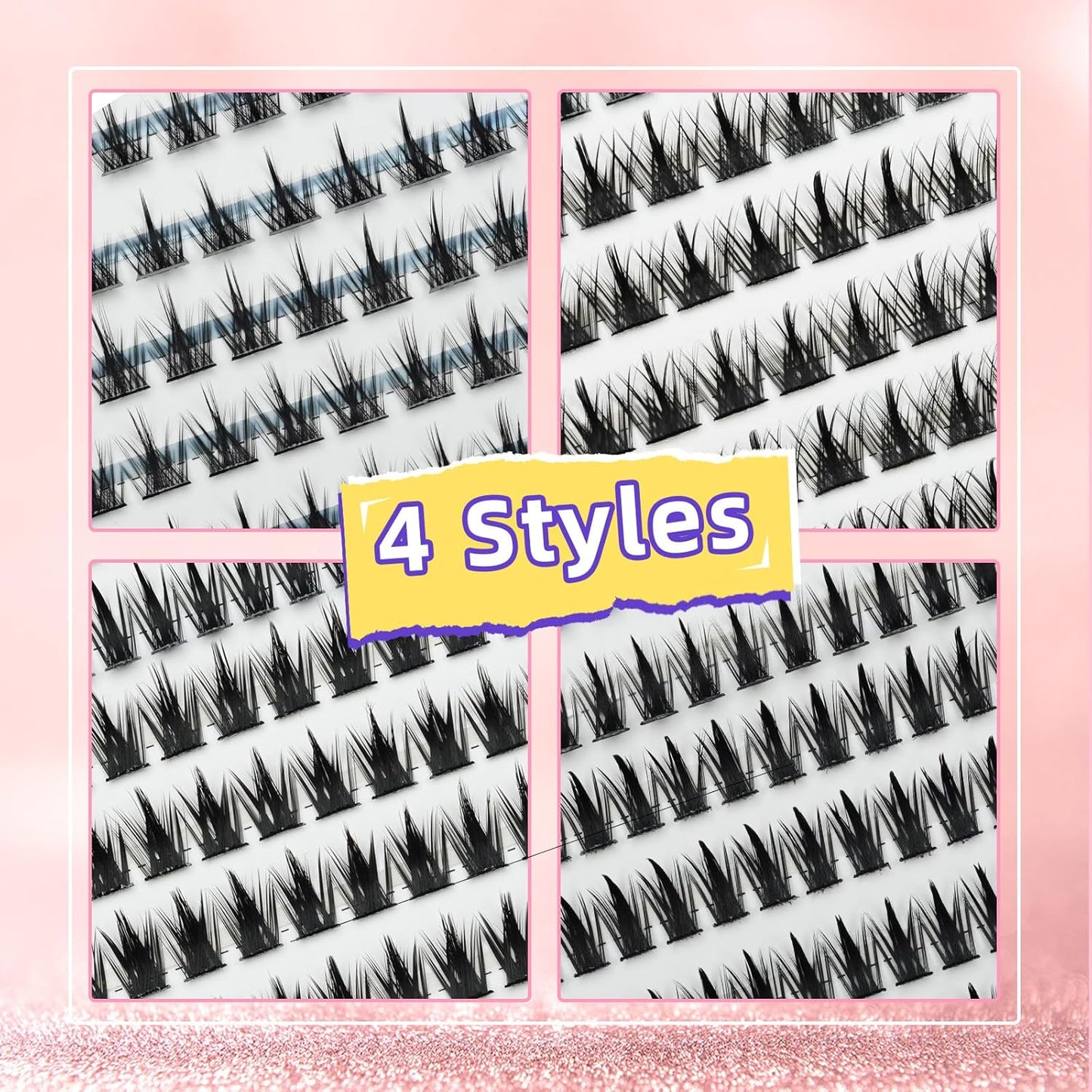 Individual Cluster Lash Extensions Kit - 312PCS Wispy Manga Lashes for Self-Application | 4 Styles Included