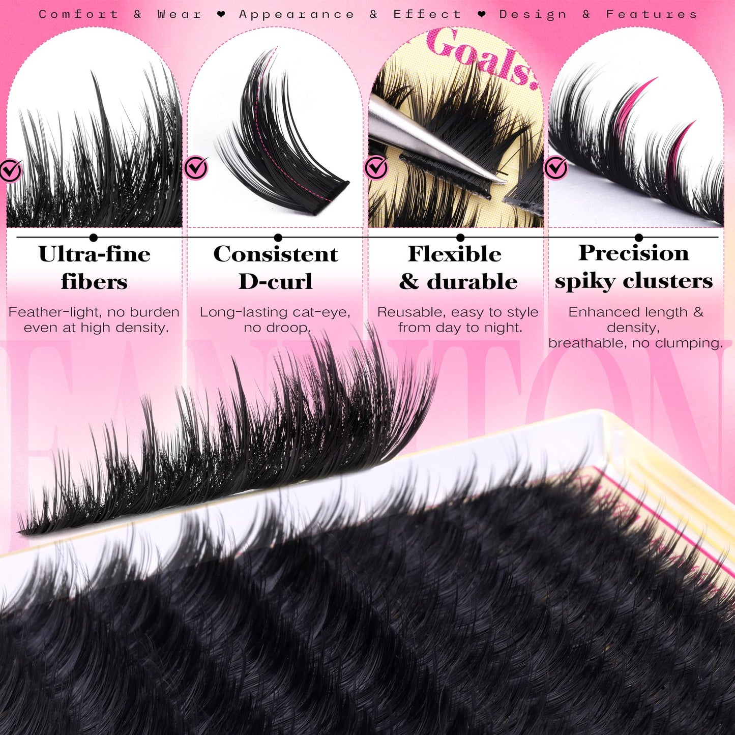 Volume Lash Clusters with Spiky Manga Lash Clusters 300D Eyelash Clusters 10-18MM Thick Wispy D Curl Cluster Eyelash Extensions 3D Fluffy Cluster Eyelash Extensions by FANXITON