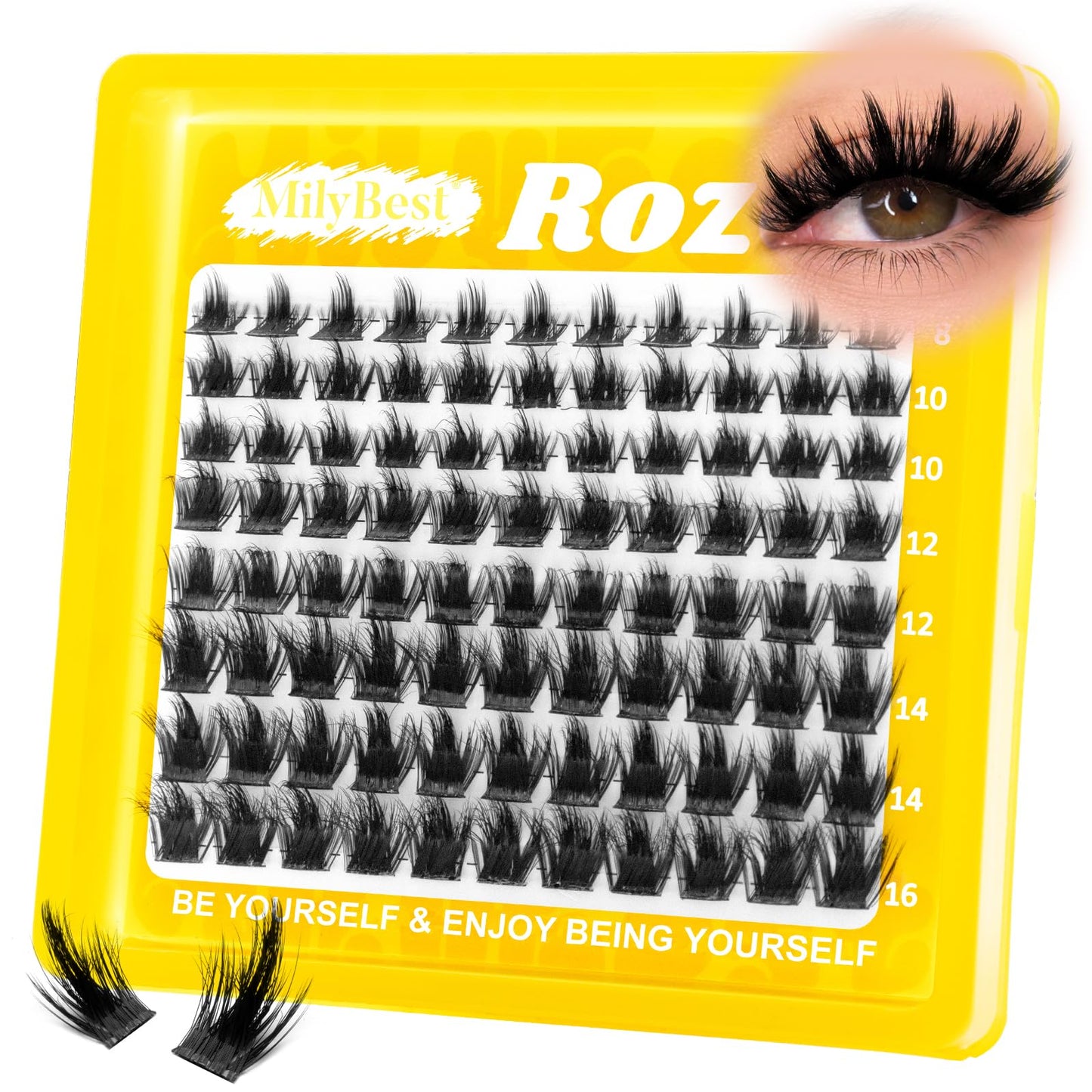 MilyBest Rozen Lash Clusters with Spikes, Fluffy Wispy Cluster Eyelash Extensions, 88pcs DIY Individual Lashes D Curl - Natural Volume to Fairy Glam, 8-16mm Eyelash Clusters