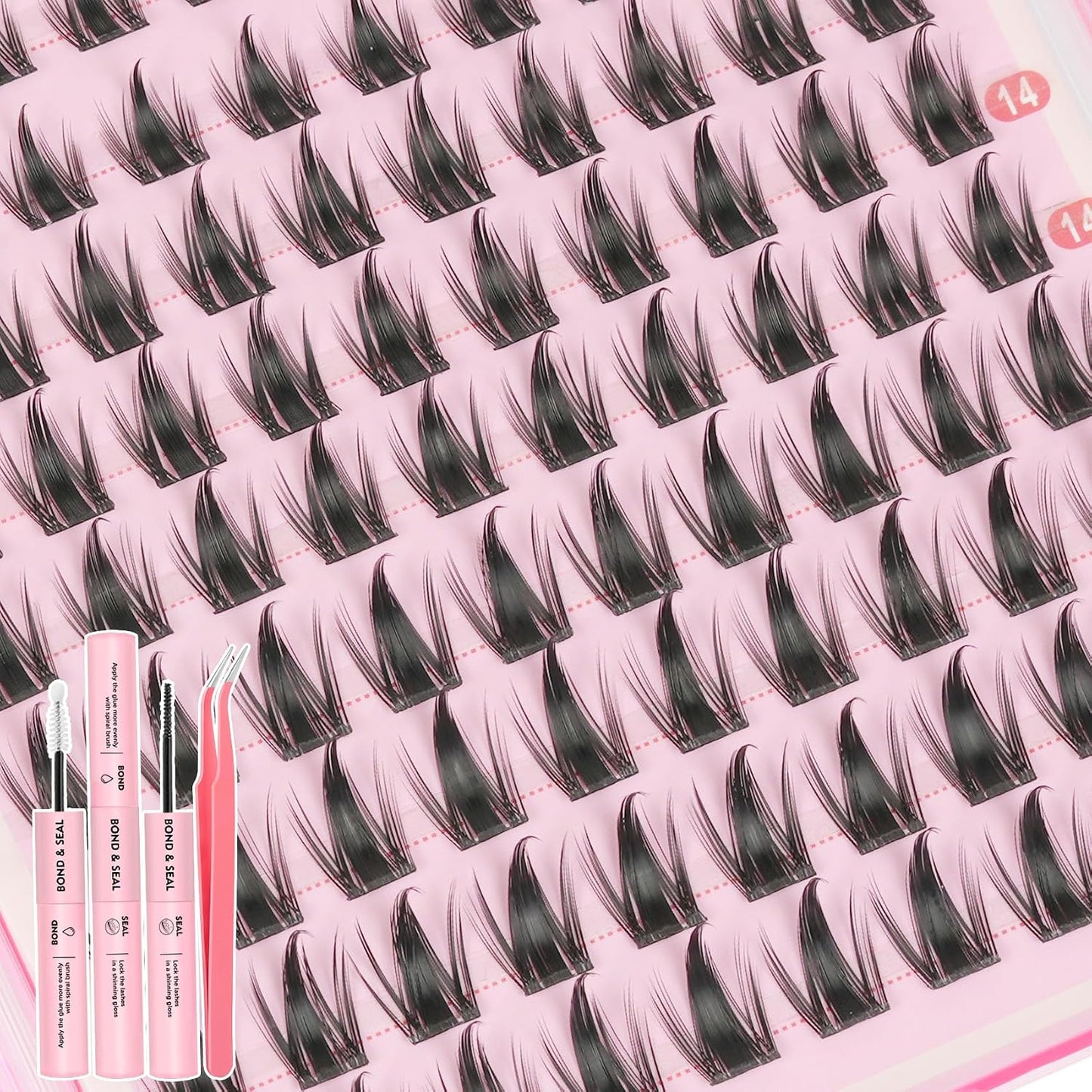 Manga Lash Clusters Kit - Wispy CC-Curly Individual Lashes 10-16MM | DIY Natural Eyelash Extensions with Bond & Tweezers