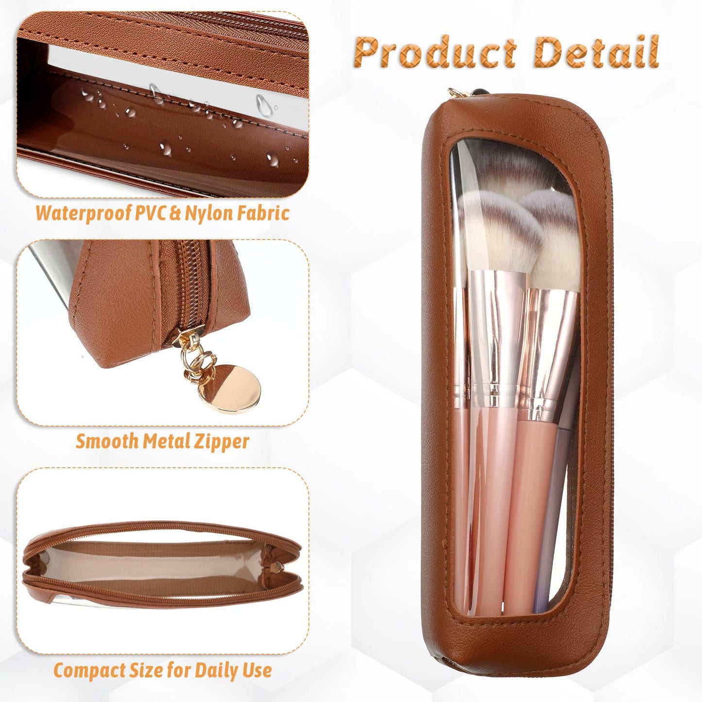 YQQYG Brown Makeup Brush Bag, Clear Makeup Bag Travel Makeup Brush Holder Toiletry Bag with Zipper, Cosmetics Makeup Bag Purse Organizer for Women