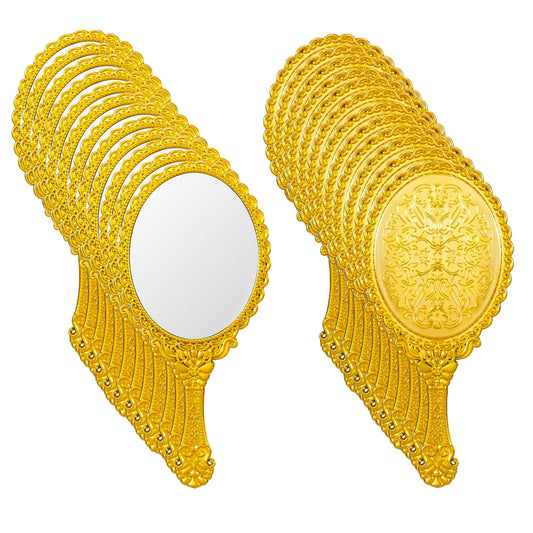 Ziuipuv 24 Pcs Vintage Handheld Mirrors for Makeup, Gold Embossed Floral Portable Princess Hand Mirror with Handle, Compact Travel Cosmetic Purse Mirror for Party Favors, Girls, Women