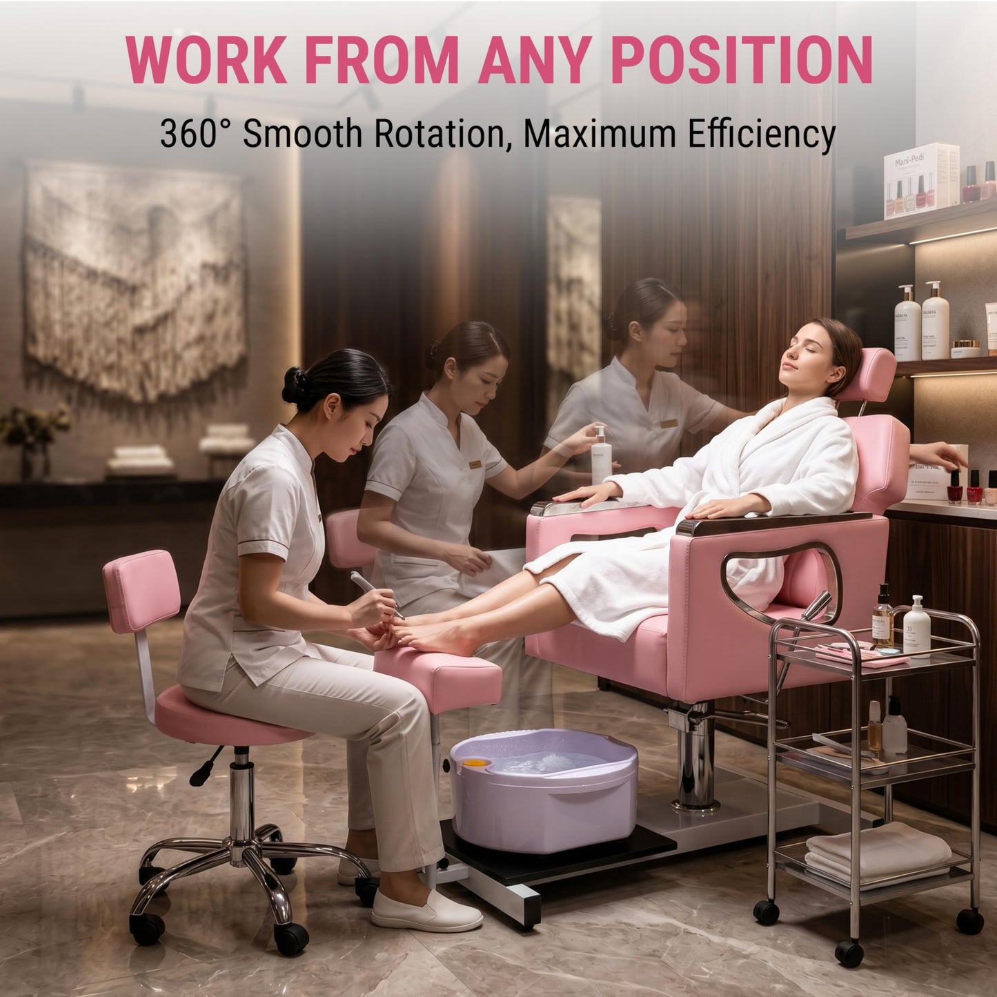 IJIALIFE Pedicure Chair Set with Foot Spa Basin & Stool, Nail Tech Station