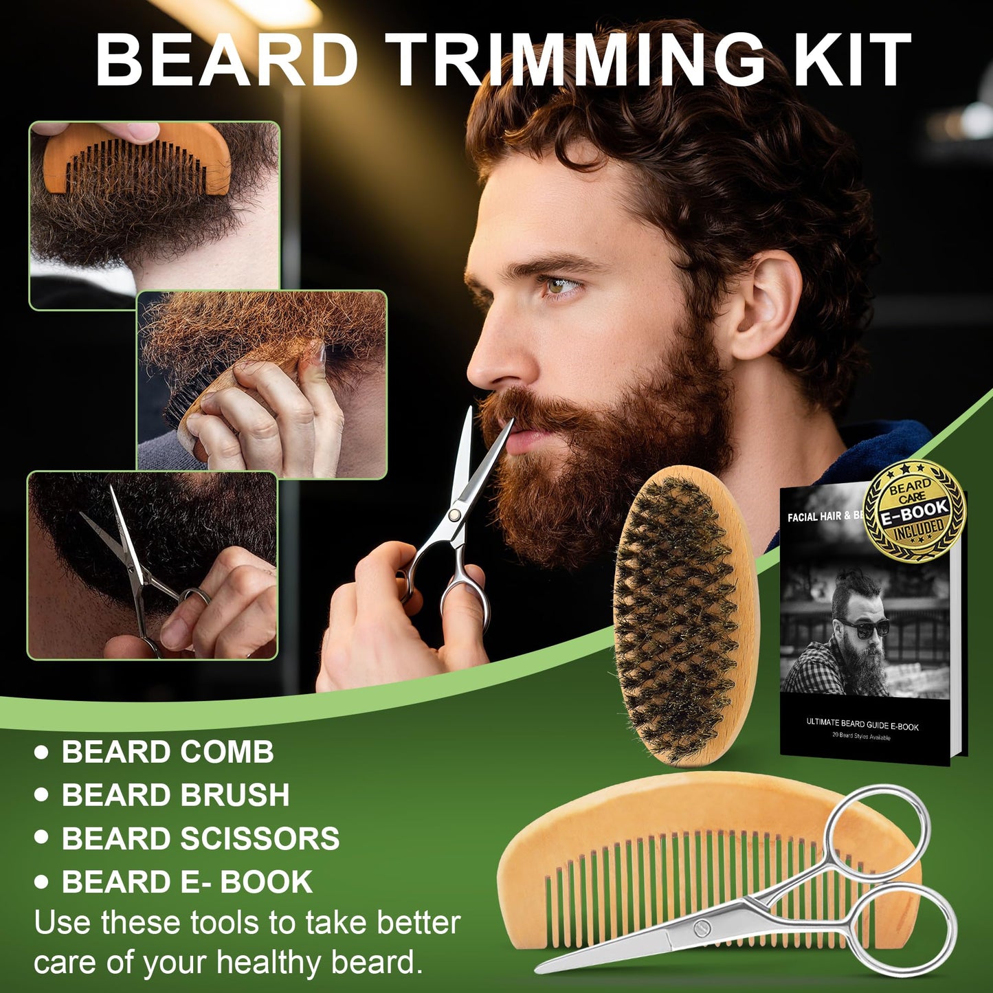 XIKEZAN Beard Kit for Men Grooming with Cedarwood Wash,Conditioner,Oil,Balm,Brush,Comb,Scissors,Anniversary Valentines Birthday Christmas Fathers Gifts for Men Grandpa Husband Boyfriend Cool Gifts Set