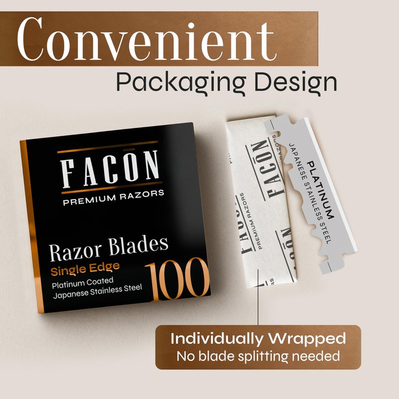 100 Facón Single Edge Razor Blades for Barber Straight Razor, Straight Razor Blades for Shaving, Platinum Japanese Stainless Steel for Smooth & Precise Shave, Premium Replacement Barber Razor Blade