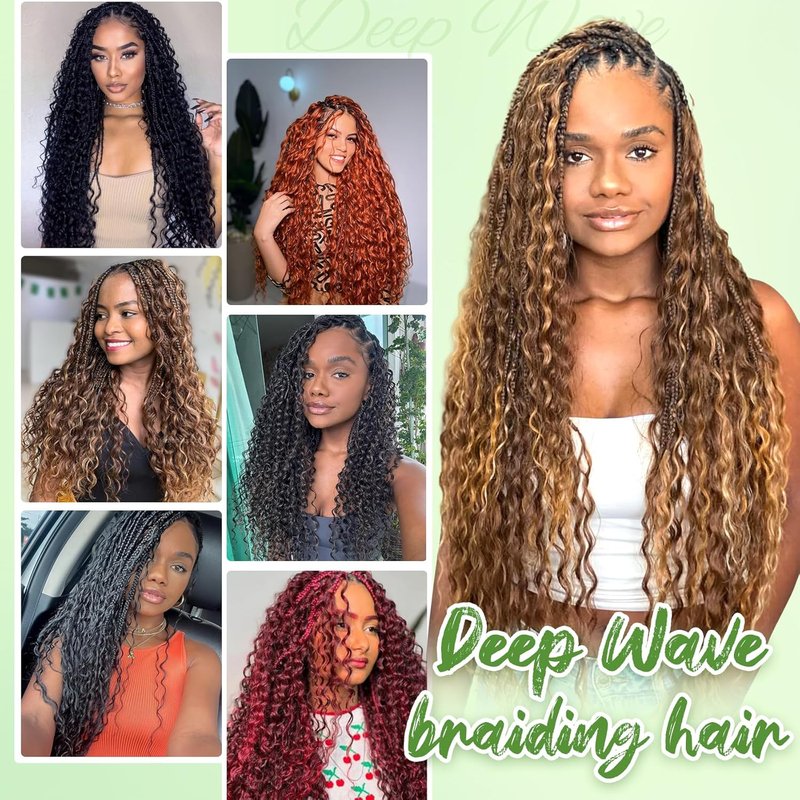 Eerya Long Curly Braiding Hair - 18 Inch Ocean Wave Crochet Hair for Boho Braids | Deep Wave, 2 Packs, 1B