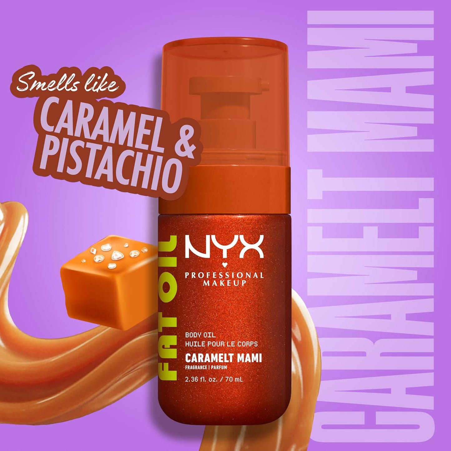 NYX Fat Oil Body Oil | Caramelt Mami - Caramel Scented Moisturizer with Vitamin E for 24HR Hydration & Glowing Skin