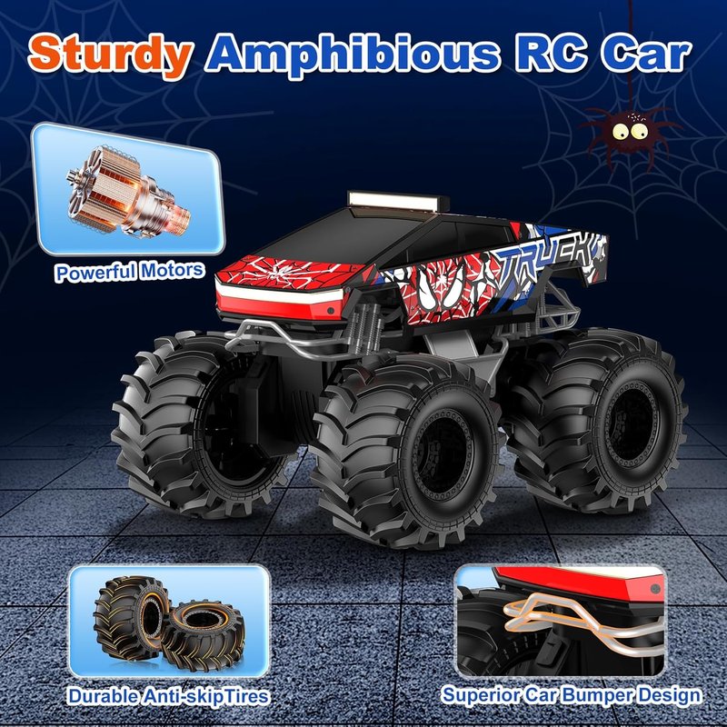 Amphibious Remote Control Car - 2.4 GHz Waterproof Monster Truck | 1:18 4WD Off-Road Pickup for Kids 6+