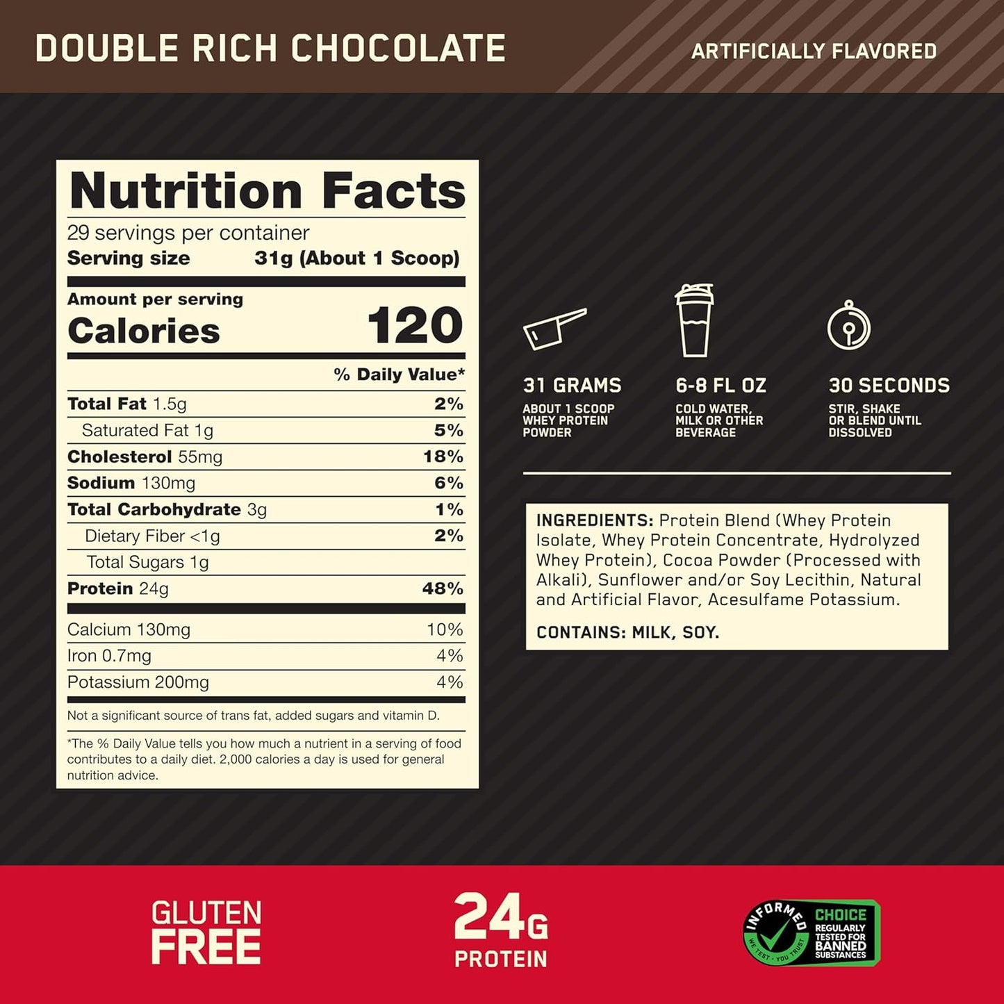 Optimum Nutrition Whey Protein Powder - Double Rich Chocolate Flavor | 1.98 lb Size