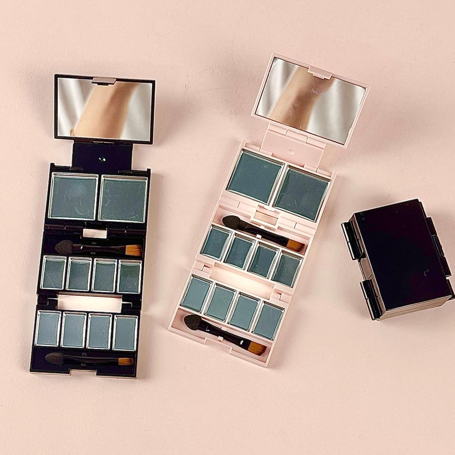 Mini Foldable Magnetic Makeup Palettes - 3-Layer Eyeshadow Organizer | Travel-Friendly, Pink & Blue