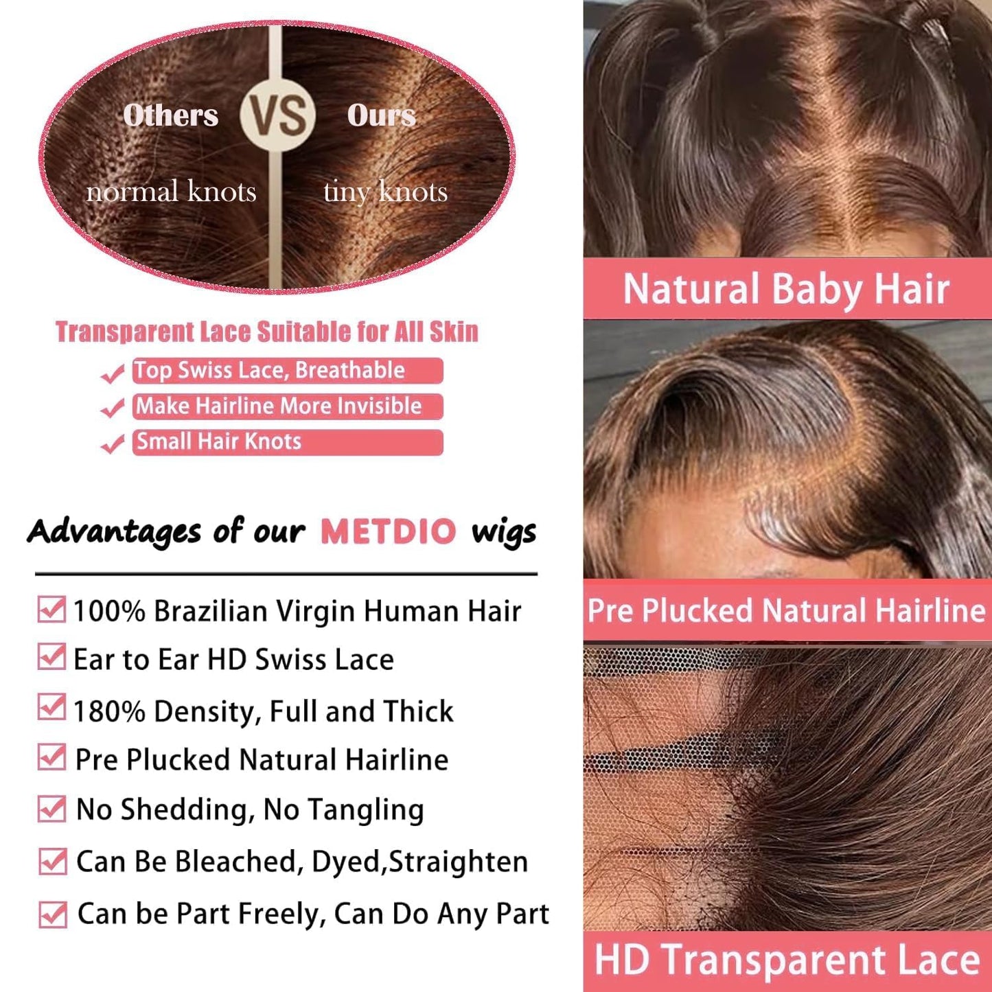 METDIO 13x6 Body Wave Lace Front Wigs Human Hair Chocolate Brown Wig Human Hair Pre Plucked With Baby Hair 180 Density 4# Colored Brown HD Lace Frontal Wigs for Women 26Inch